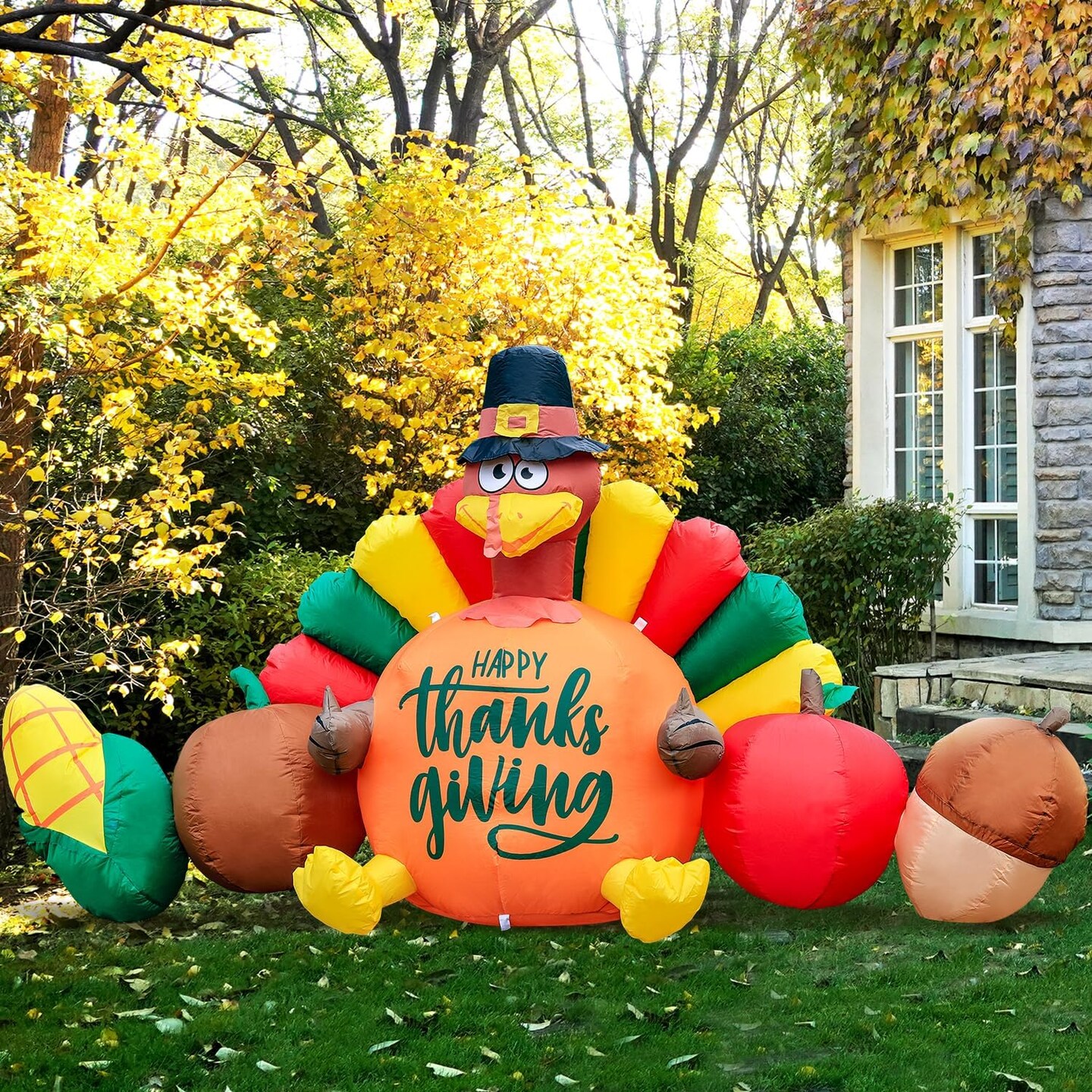 8FT Thanksgiving Inflatables Decorations, Turkey and Vegetables Blow Up with LED Lights for Autumns Fall Happy Thanksgiving Festival Outside Indoor Outdoor Lawn Holiday D&#xE9;cor Harvest.