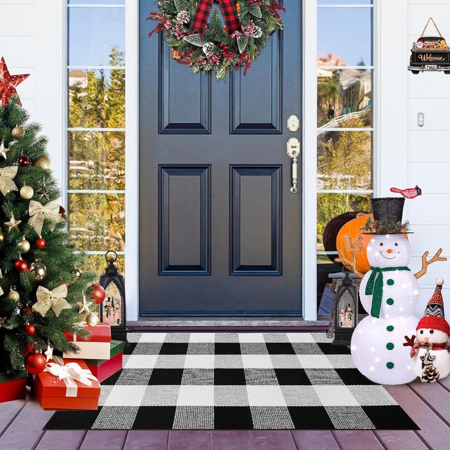 Buffalo Plaid Outdoor Rug 2x3 Cotton Woven Rug Black and White Checkered Rug Washable Front Porch Rug Fall Layered Door Mats Carpet for Indoor Outdoor Entryway Farmhouse Decor Area Rug