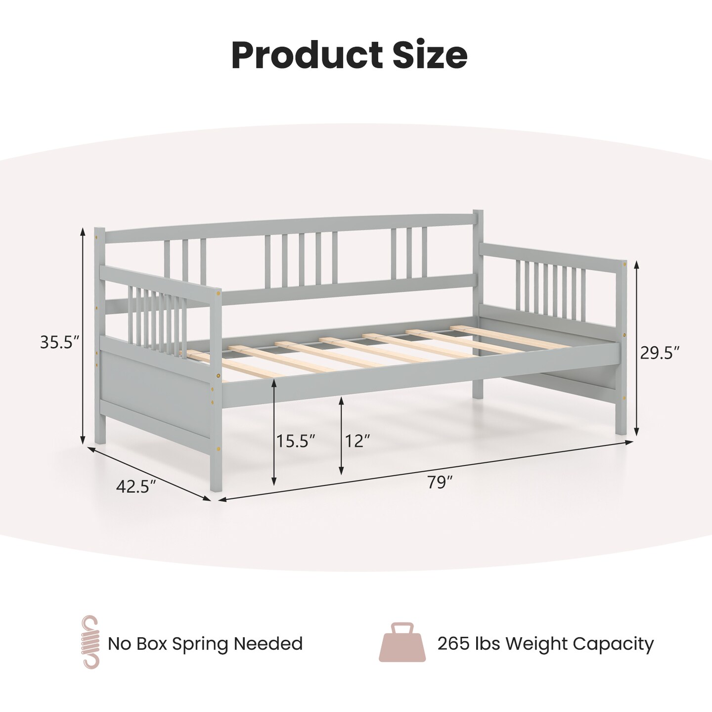 Twin Size Wooden Slats Daybed Bed with Rails Perfect for Living Room and Kids Room or Guest Room