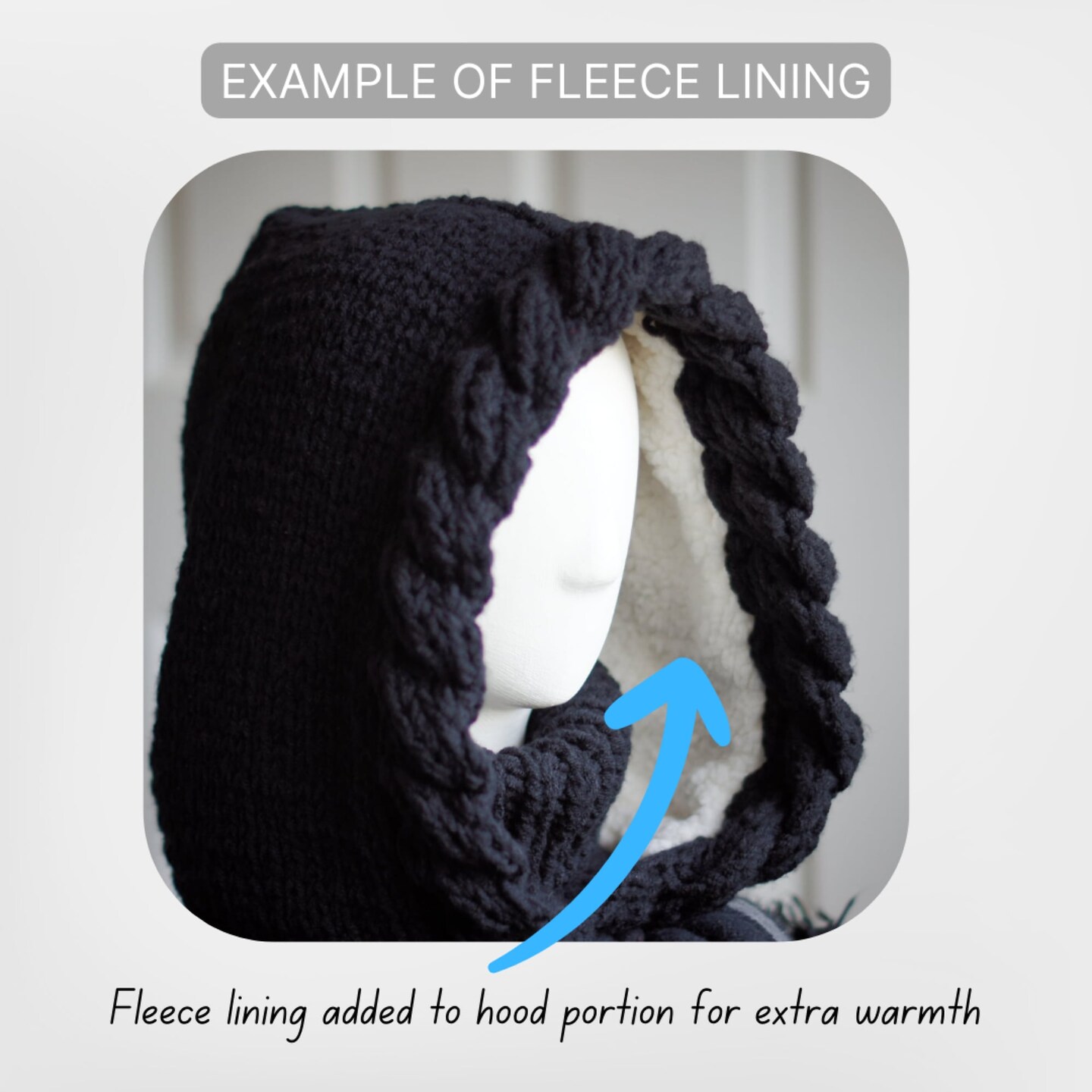 Black Knit Balaclava Hood – Oversized Winter Cowl with Cable Twist