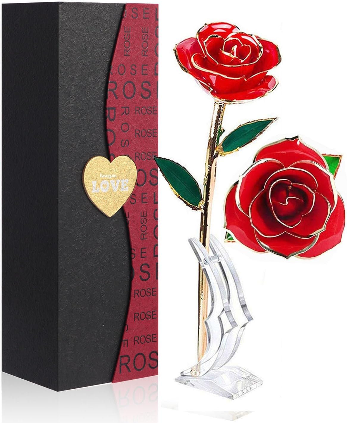 Gold Dipped Rose 24k Red Gold Plated Rose - Everlasting Long Stem Real Rose Exquisite Holder, Romantic Gift for Valentine's and Mother's Day, Gfts for Her Anniversary