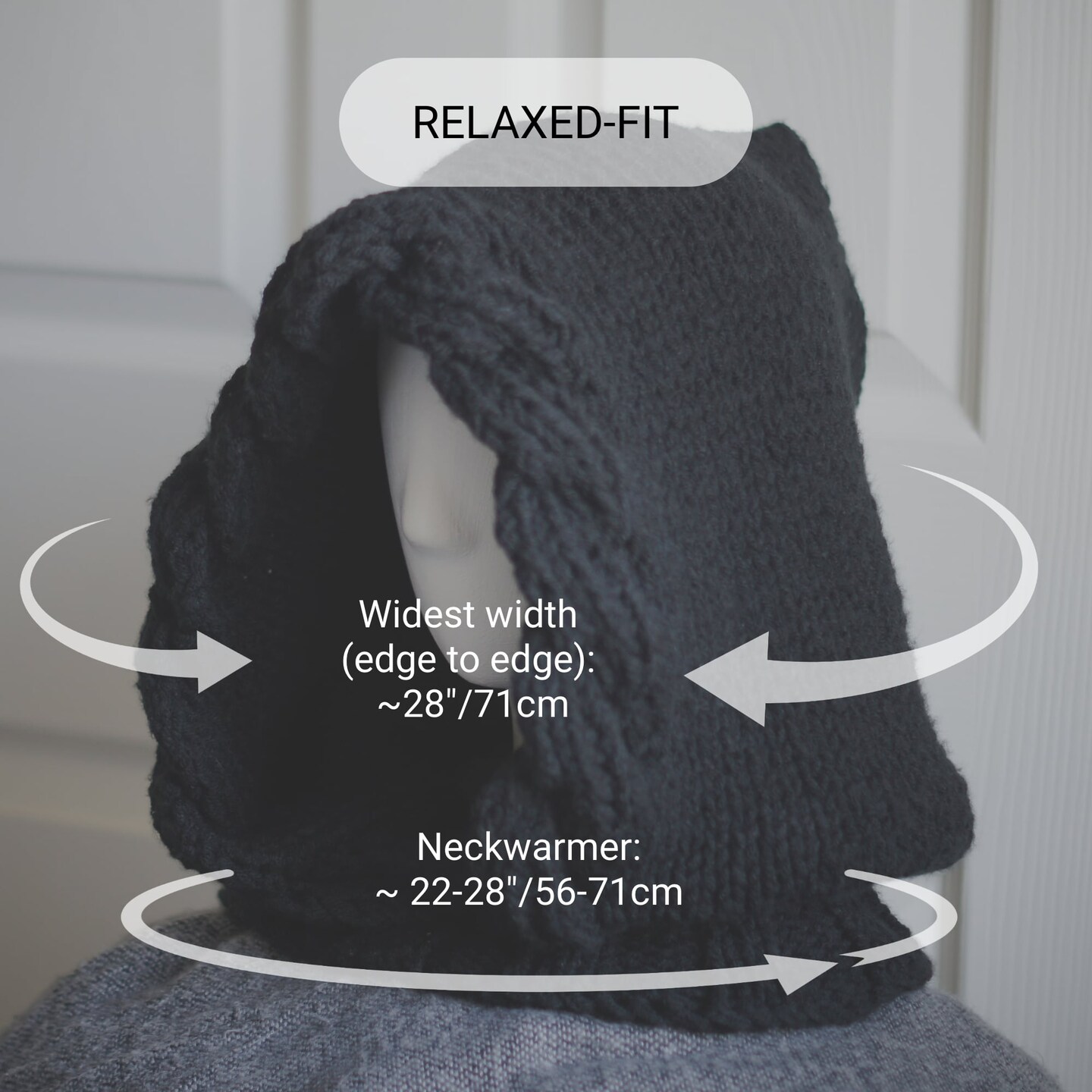 Black Knit Balaclava Hood – Oversized Winter Cowl with Cable Twist