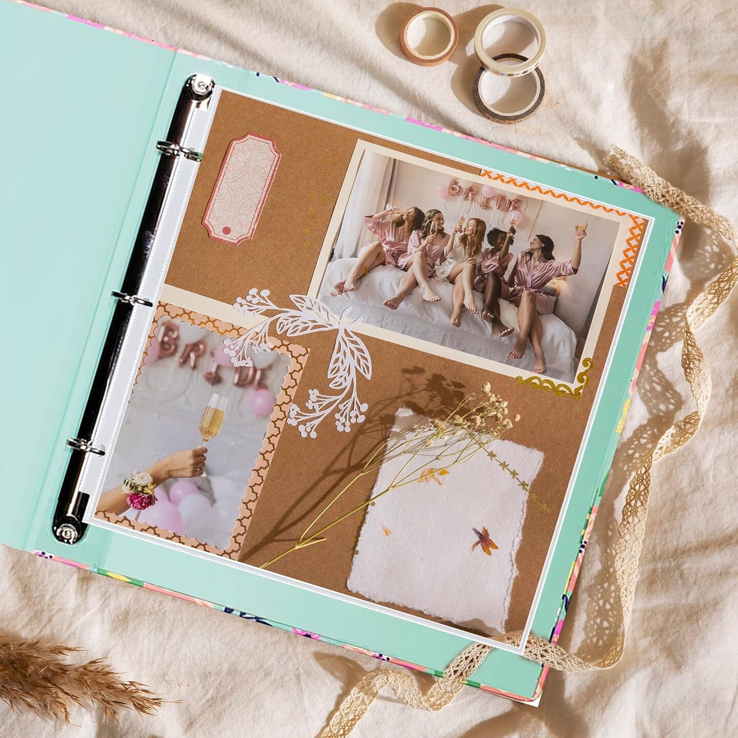 50 Pack of Scrapbook Refill Pages, 12.25&#x22; X 12.25&#x22; Clear Sheet Protectors for 3 Ring Binder, Plastic Sheet Sleeves, Top Loading Paper Protector, Archival Safe for Documents and Photo