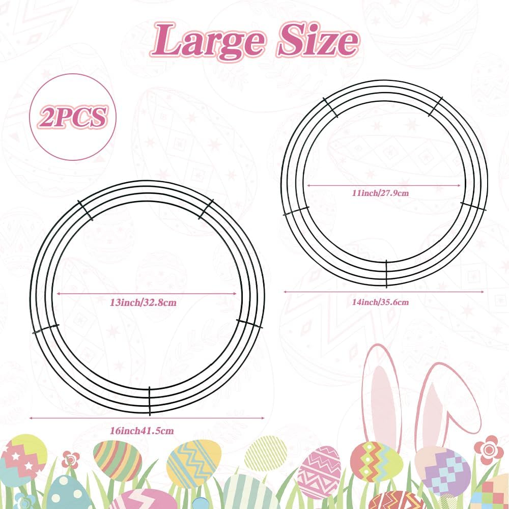 Wire Wreath Frame, 2 Pack 14 Inch Metal Wreath Form Frame, Large Dark Green Round Wire Wreath Rings for DIY Craft Home Decor Indoor Outdoor Holiday Party Decorations Supplies