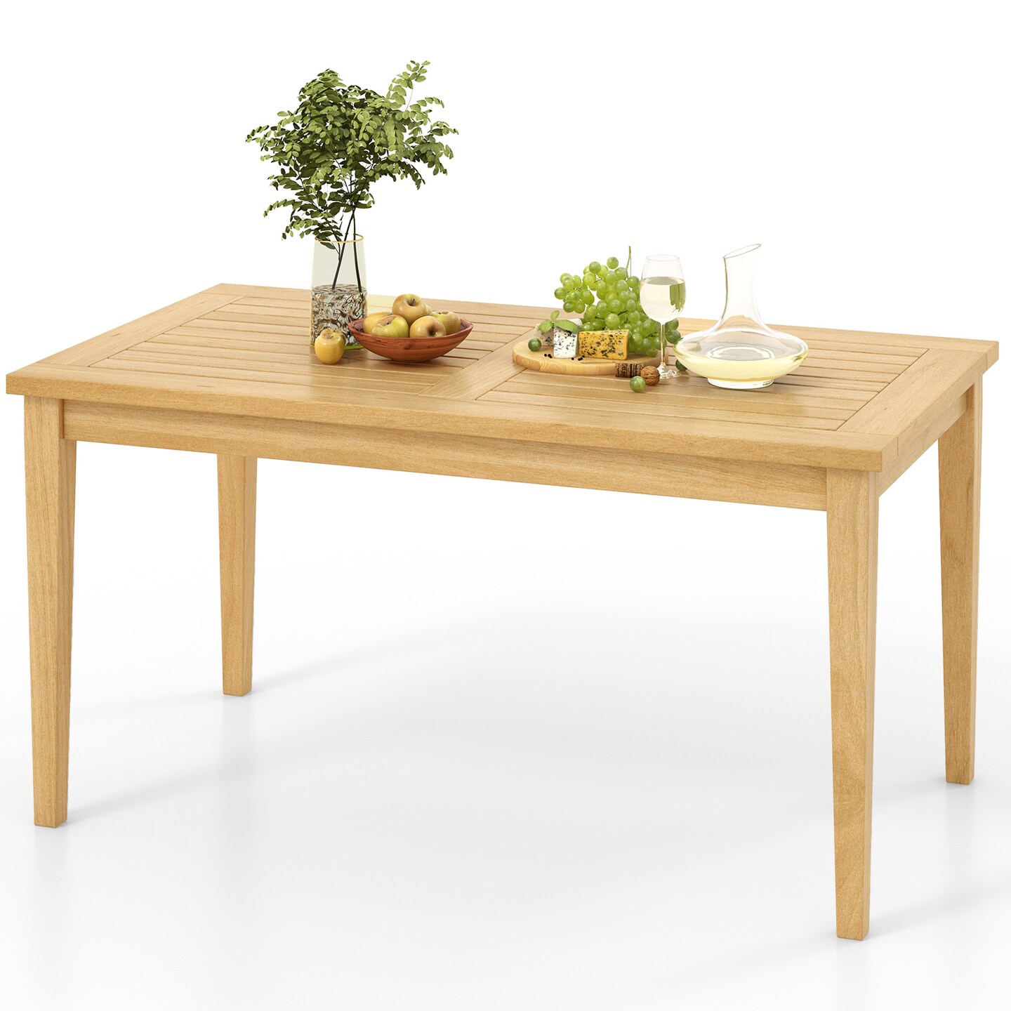 Natural Teak Wood Coffee Table with Slatted Top and Stable Structure