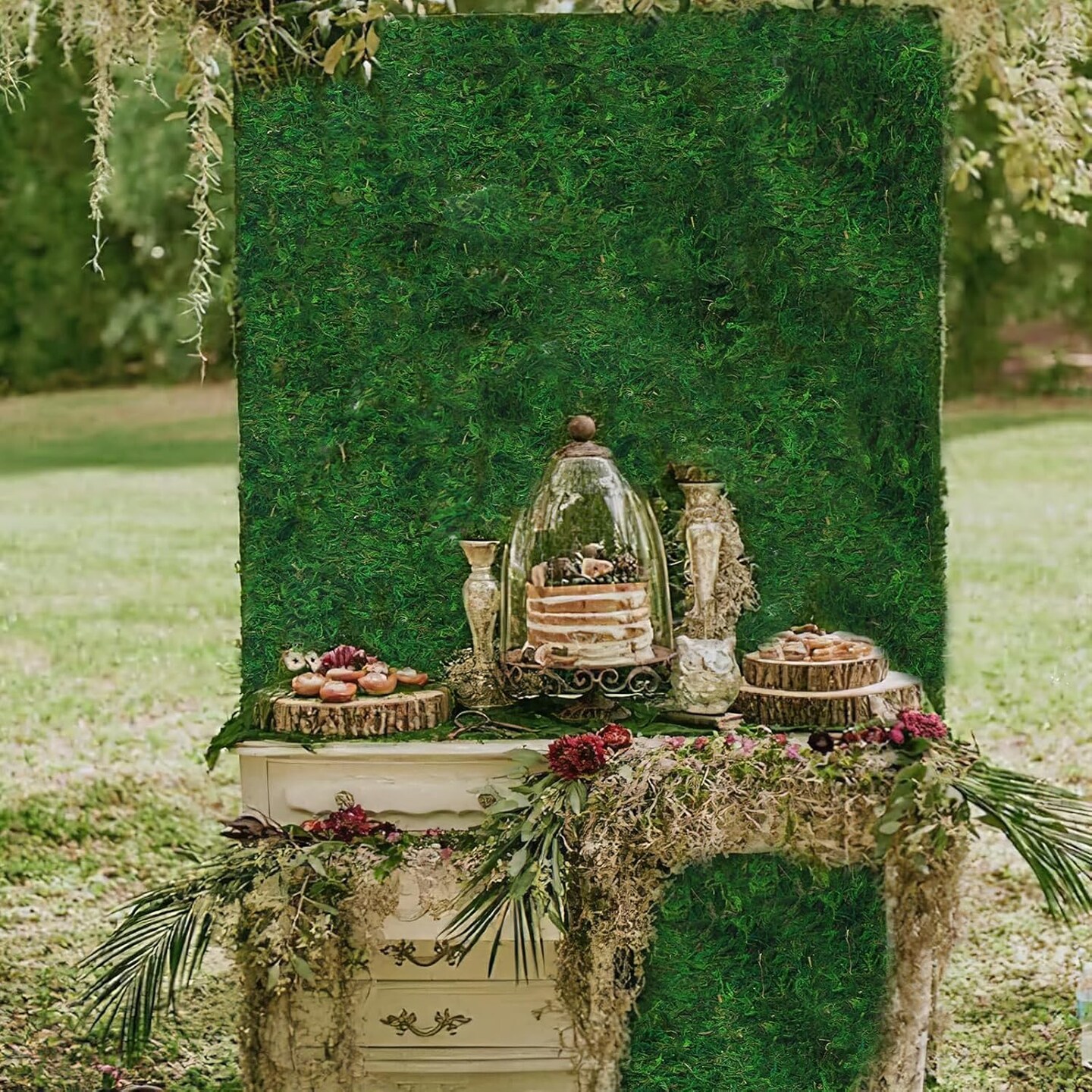 Moss Table Runner Dried Moss for Crafts Green Moss Roll for Fairy Gardens Wedding Woodland Decor 12&#x22; x 106&#x22; Preserved Moss Mat for Table Decoration Moss Carpet for Moss Grass Wall