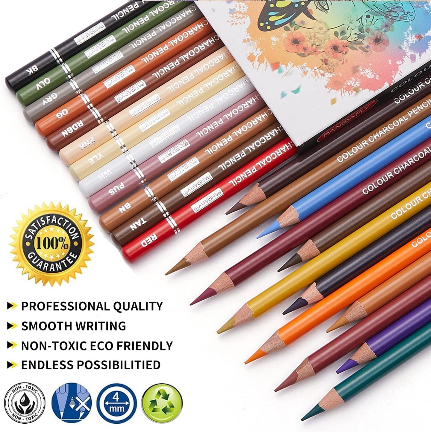 Professional Colored Charcoal Pencils Drawing Set, Skin Tone Colored Pencils, Pastel Chalk Pencils for Sketching, Shading, Coloring, Layering &#x26; Blending, 24 Colors
