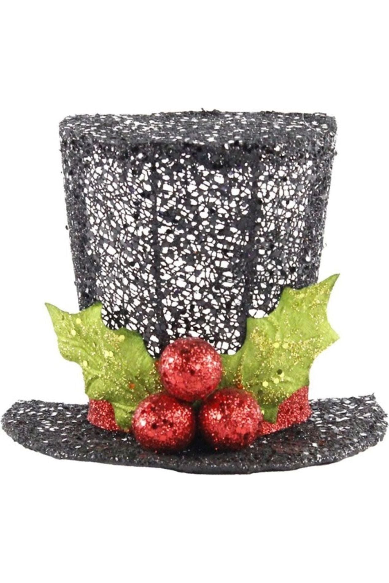 8&#x22; Black Glitter Top Hat: Flat Back