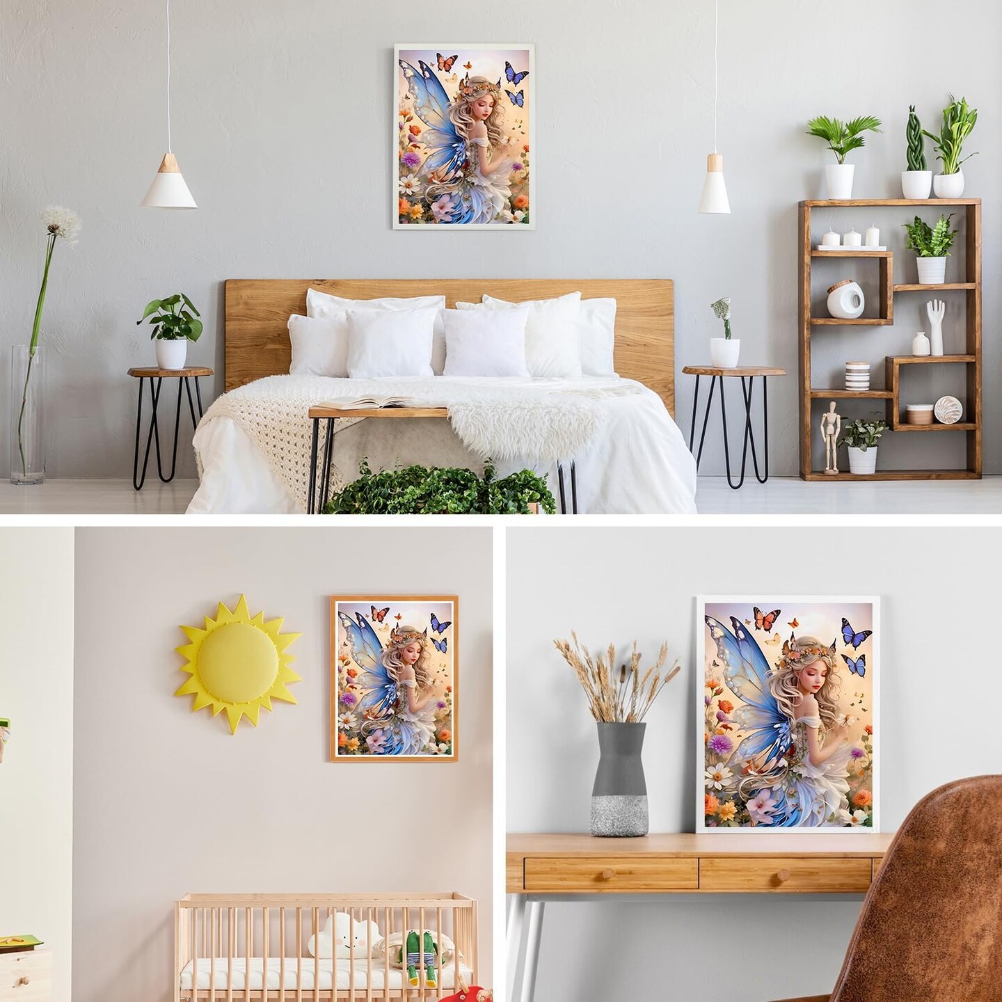 DIY 5D Fairy Diamond Art Kit – Butterfly & Flowers, Full Round Drill, 12x16 inch for Home Wall Decor.