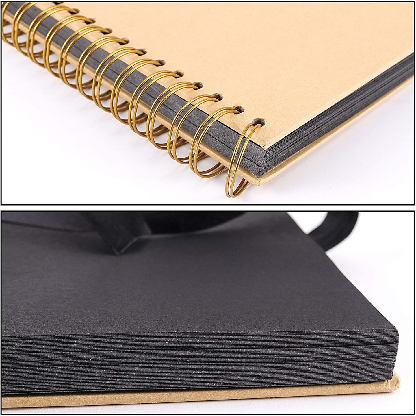 DIY Scrapbook Album, Brown Hardcover Black Paper Spiral Scrapbook Journal with Ribbon and Corner Stickers, Blank Photo Album Bulk for Anniversary Birthday Wedding