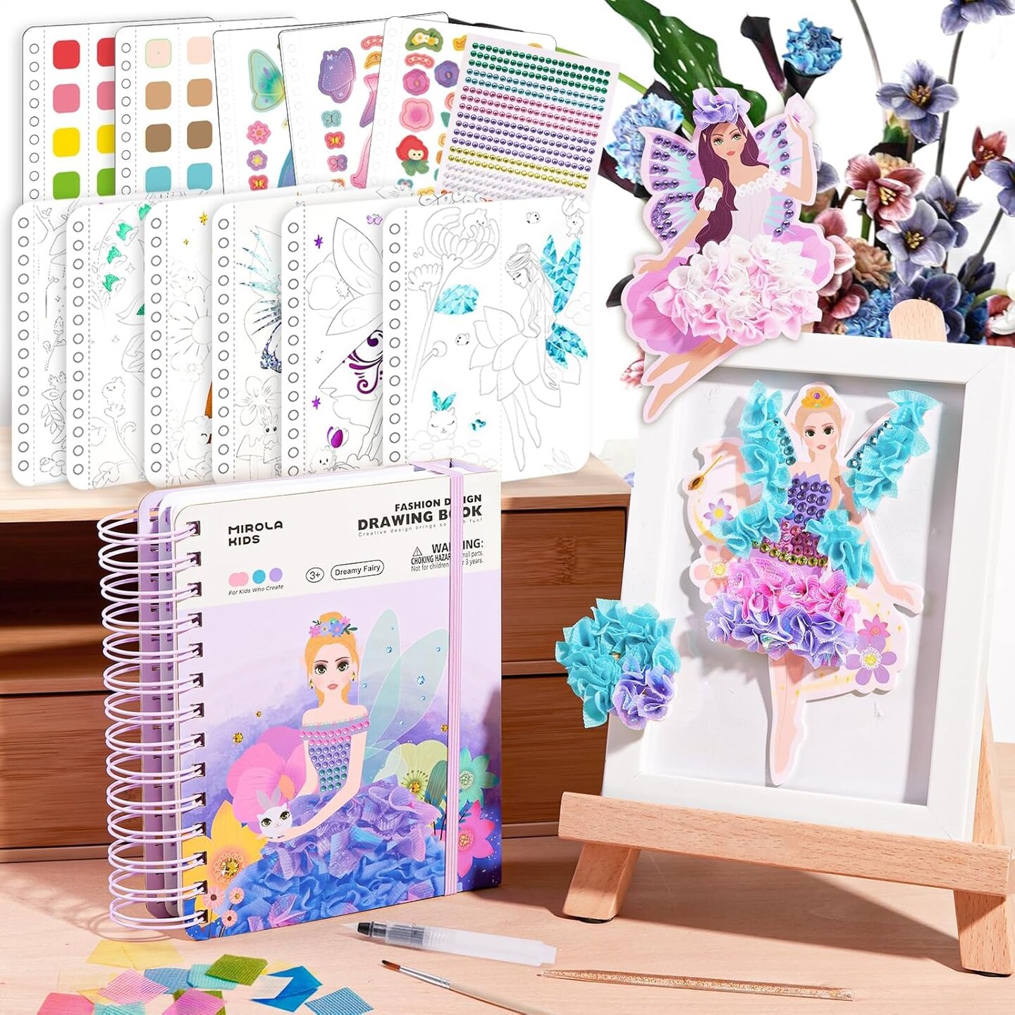 Magic 4 in 1 Poke in Art Kits for Girls, Pretty Princess Game with Princess Stickers, Watercolor Paint, Diamond Art Crafts for Kids Ages 4-8, DIY Activity Gifts for 4 5 6 7 8+ Year Old Girls