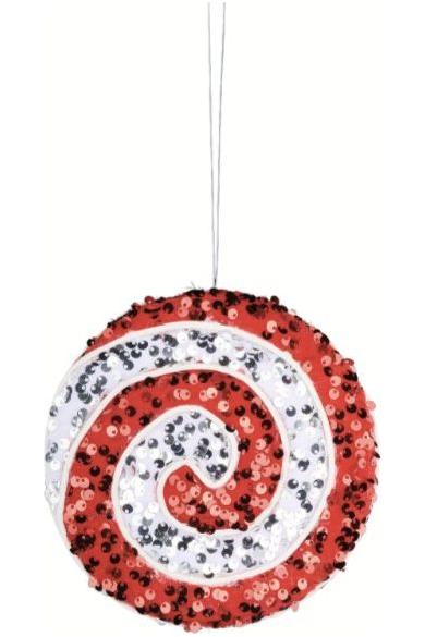 6&#x22; Sequin Peppermint Swirl Ornament: Red/White