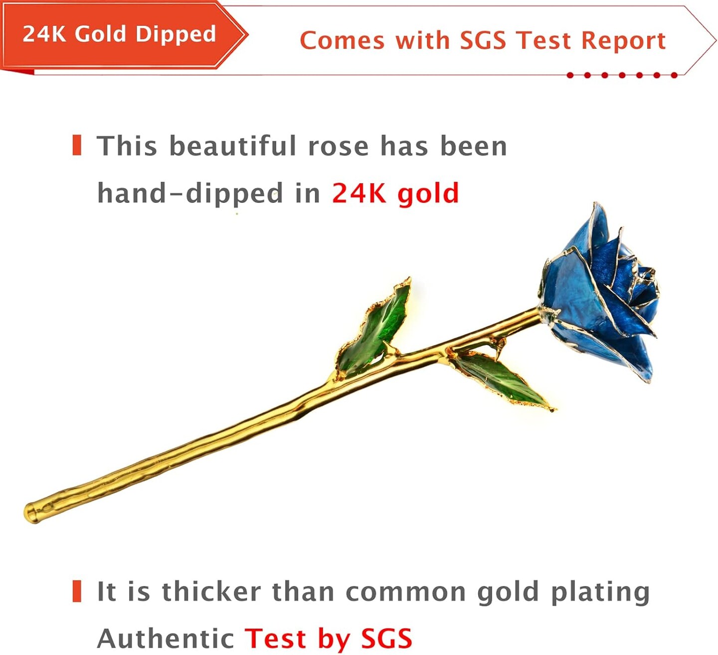 Gold Dipped Rose, 24K Gold Rose Made from Real Rose - Unique Design Gold Plated Rose for Anniversary Valentines Mothers Day Birthday Gifts (Blue Rose with Stand)