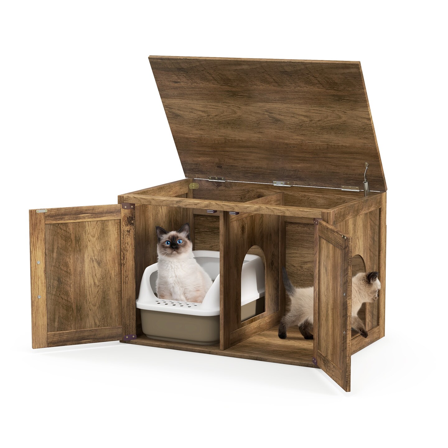 Oak Wooden Flip Top Hidden Cat Washroom Furniture with Removable Divider and Flip Top Opening