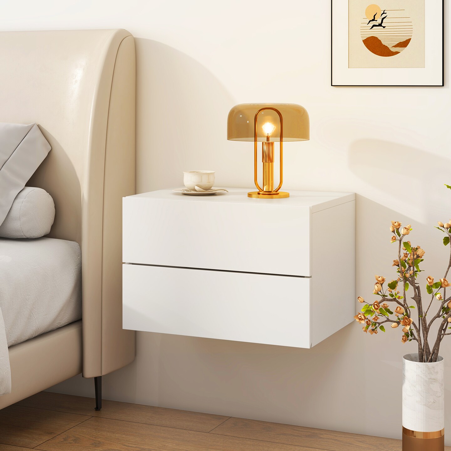 Floating Nightstand with 2 Drawers, Wall-Mounted and Modern Design
