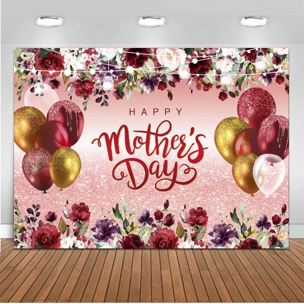 7X5ft Mother&#x27;s Day Background Flowers Balloons Party Background Mothers Day Party Decoration Banner Happy Mother&#x27;s Day Background CY-222