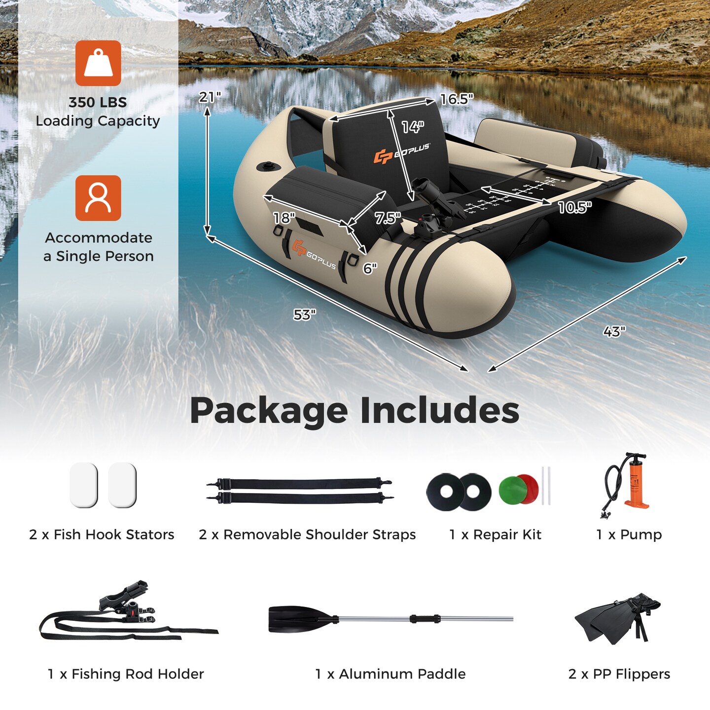 Inflatable Fishing Float with Adjustable Straps &#x26; Storage Pockets