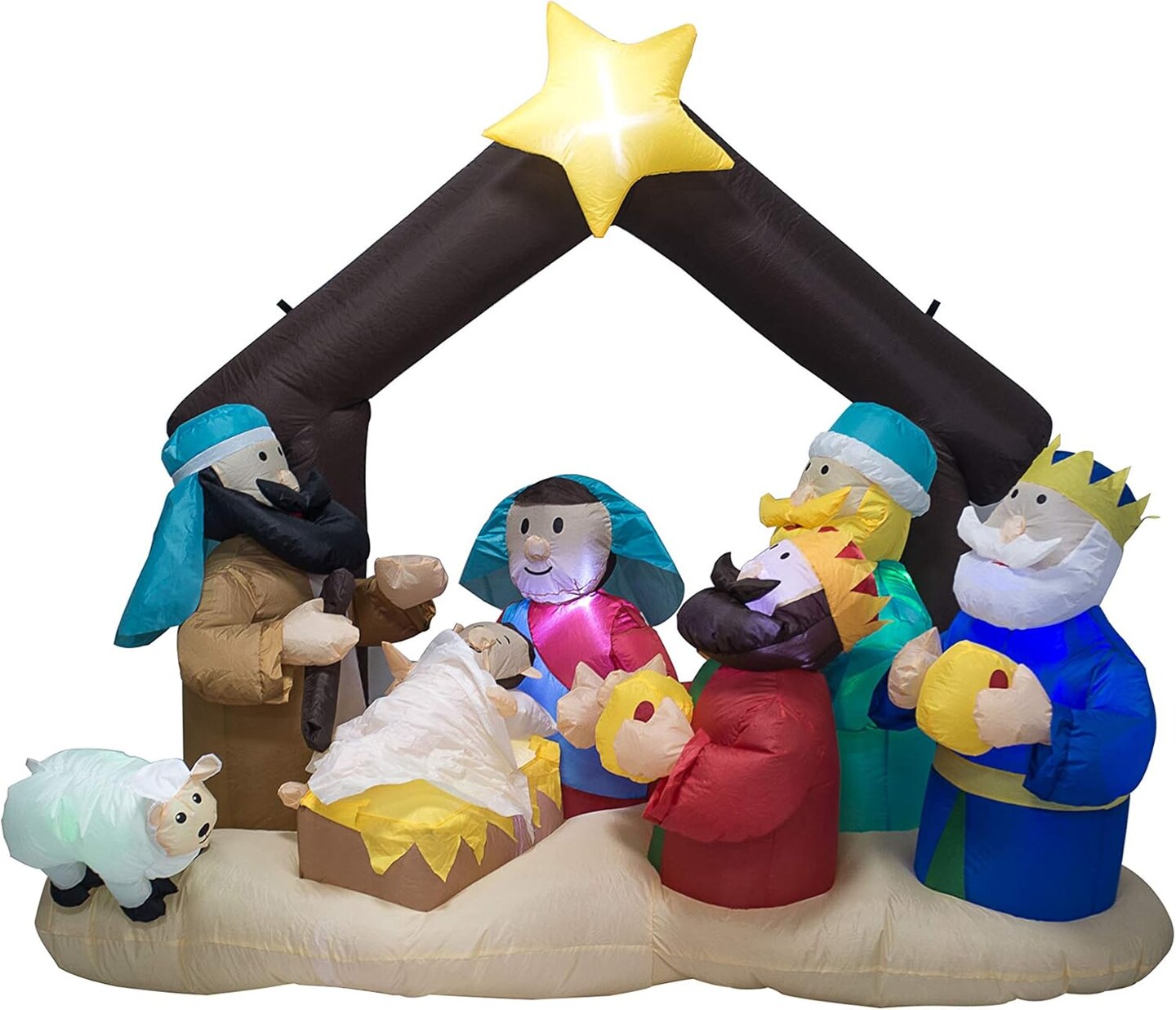 Christmas Inflatable Nativity Sets for Christmas Outdoor Decoration with Flashing LED Lights,Outdoor Inflatable Nativity Scene Set Lighted Blow up Christmas Baby Jesus Yard Indoor Props