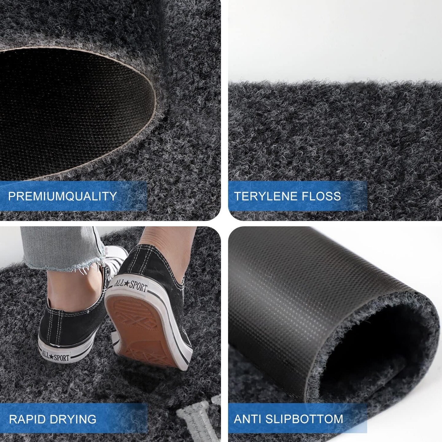 Front Door Mat, Durable Low Profile Welcome Mat Indoor,Trap Dirt and Dust Doormat Outdoor Non Slip Rugs for Patio, Yard, Garage, High Traffic Areas (Dark Grey, 28&#x22;x18&#x22;)