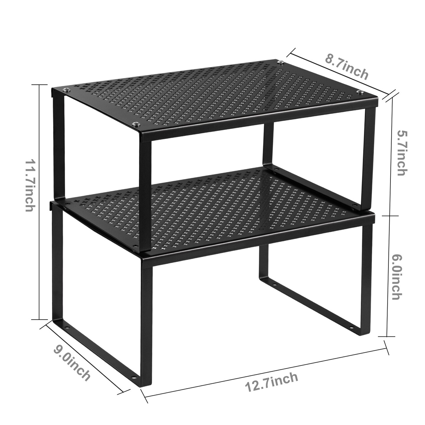 2-Pack Expandable &#x26; Stackable Kitchen Shelf Organizers &#x2013; Heavy-Duty Metal Cabinet &#x26; Countertop Storage for Plates, Cups, Cans (12.7-23.9&#x201D; Adjustable)