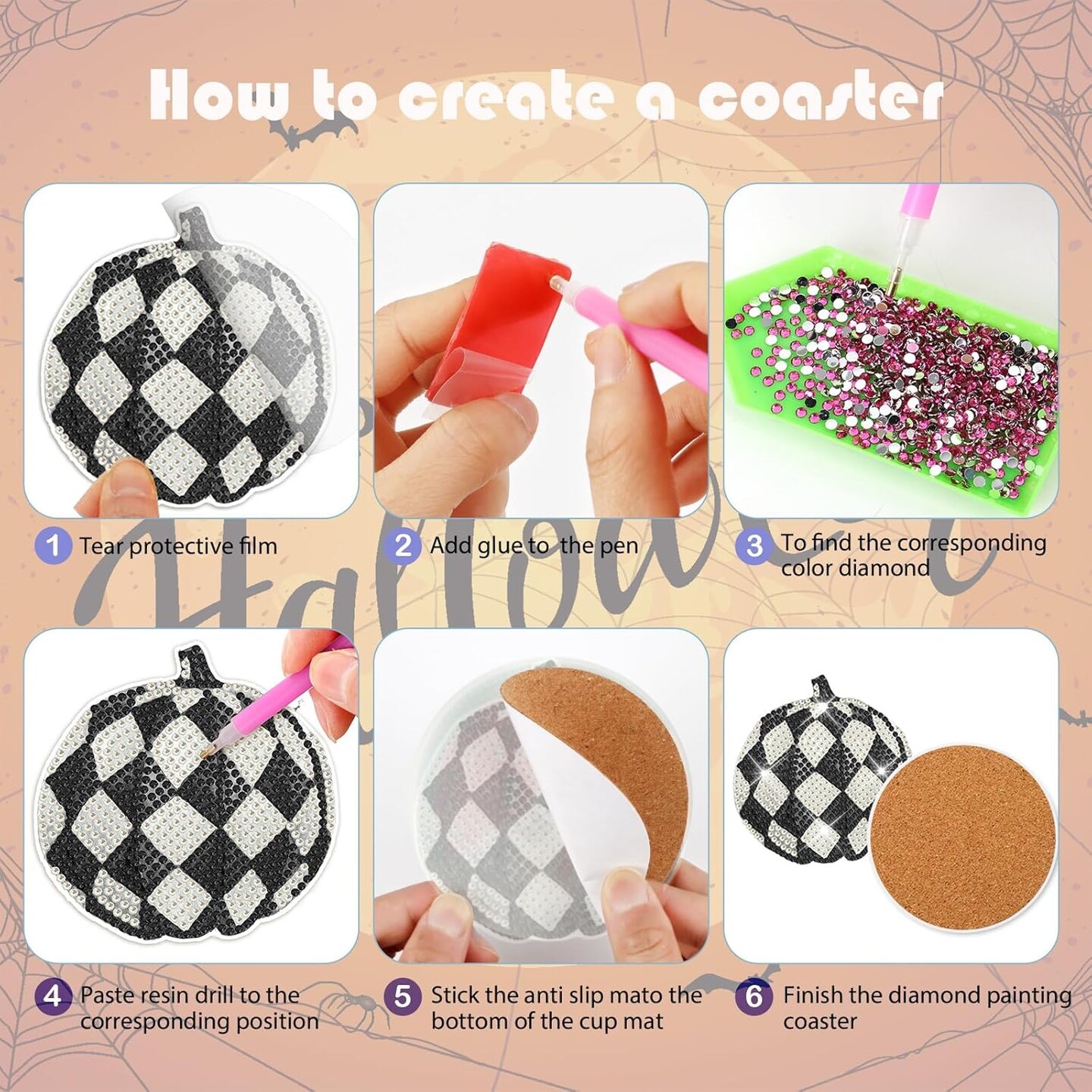 8 Pieces Non Slip Coaster for Adults Diamond Art Painting Kits