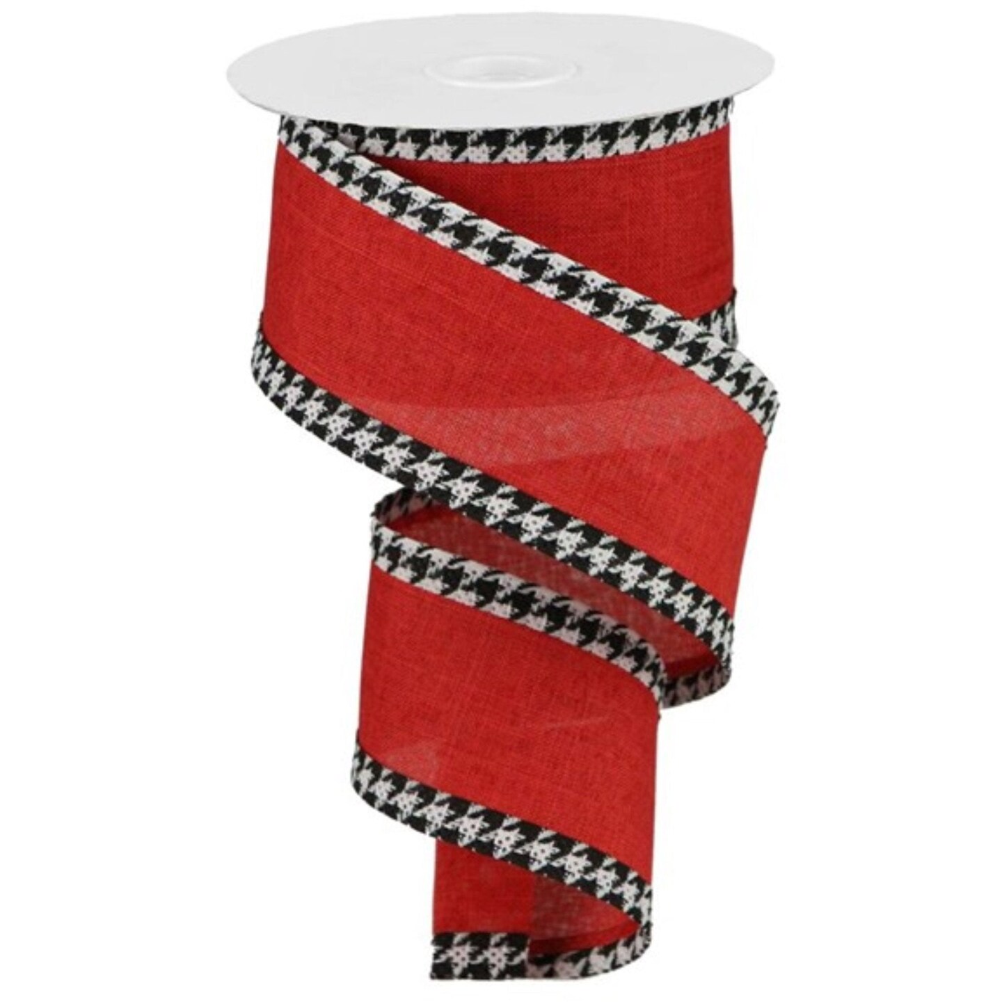 2.5&#x22; Houndstooth Edge Ribbon: Red, Black, White (10 Yards)