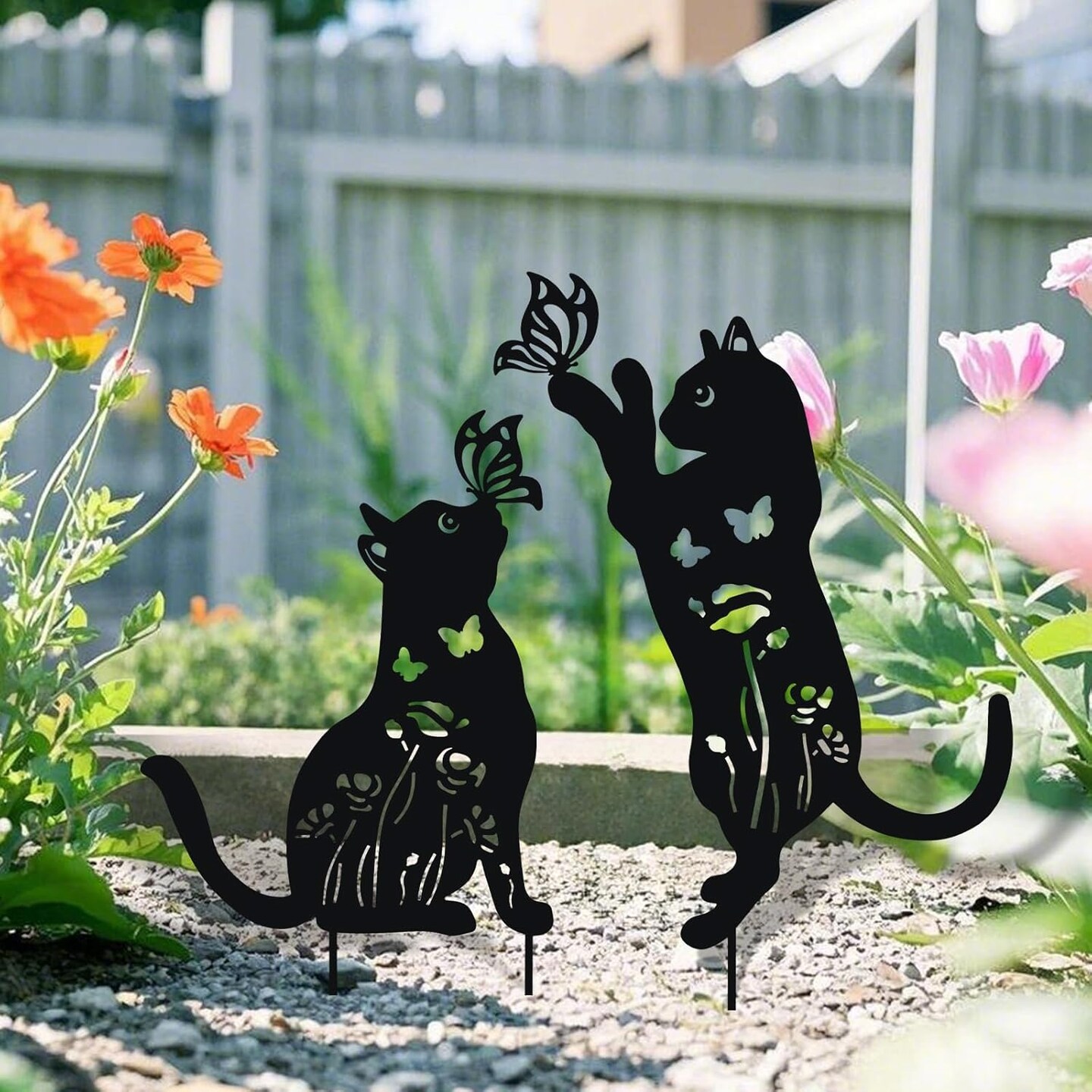 Metal Cat Decor for Outside - 2 Pack Garden Stakes Decorative
