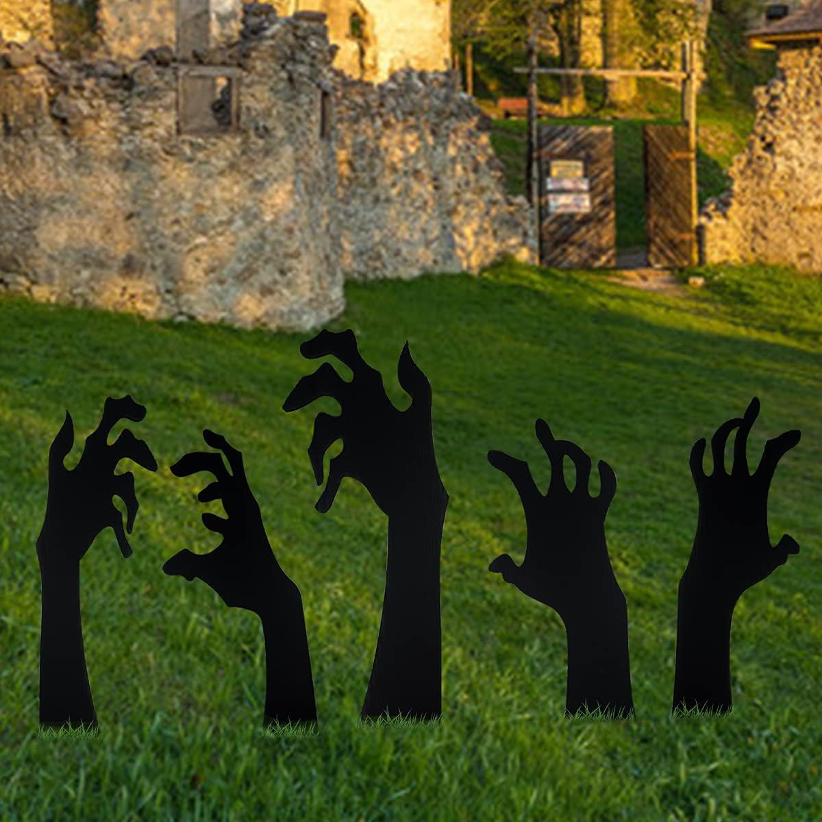 5 Pack Halloween Black Hands Yard Signs with Stakes Scary