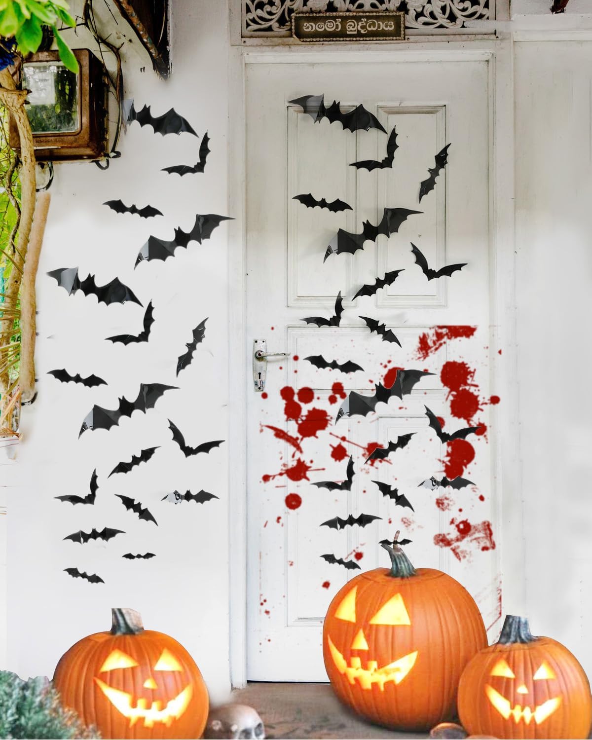 120pcs Halloween Bats Decorations Outdoor Indoor (4 Sizes, Black)
