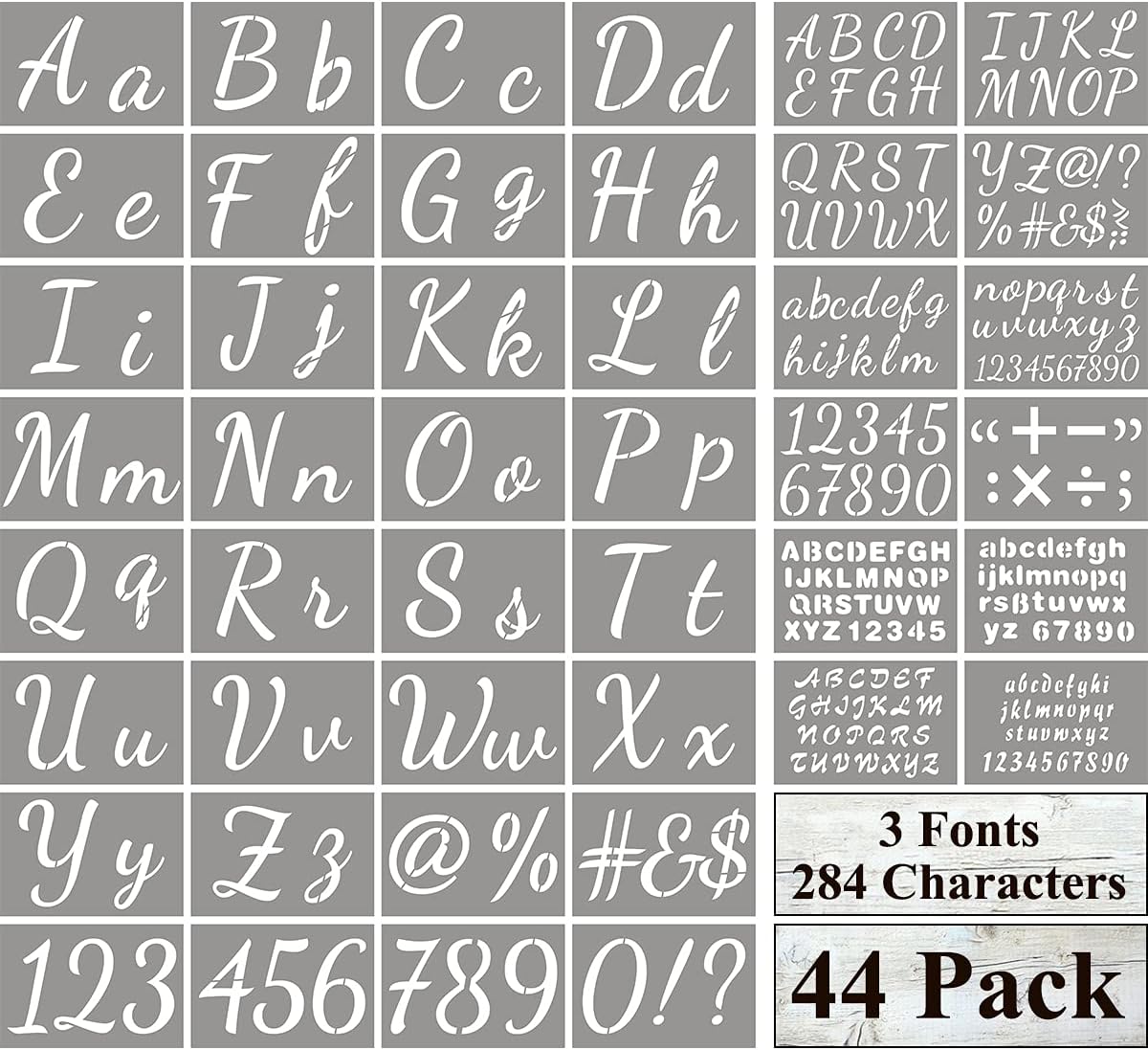44 Pack Large Letter Stencils - 3 Fonts and 284 Designs