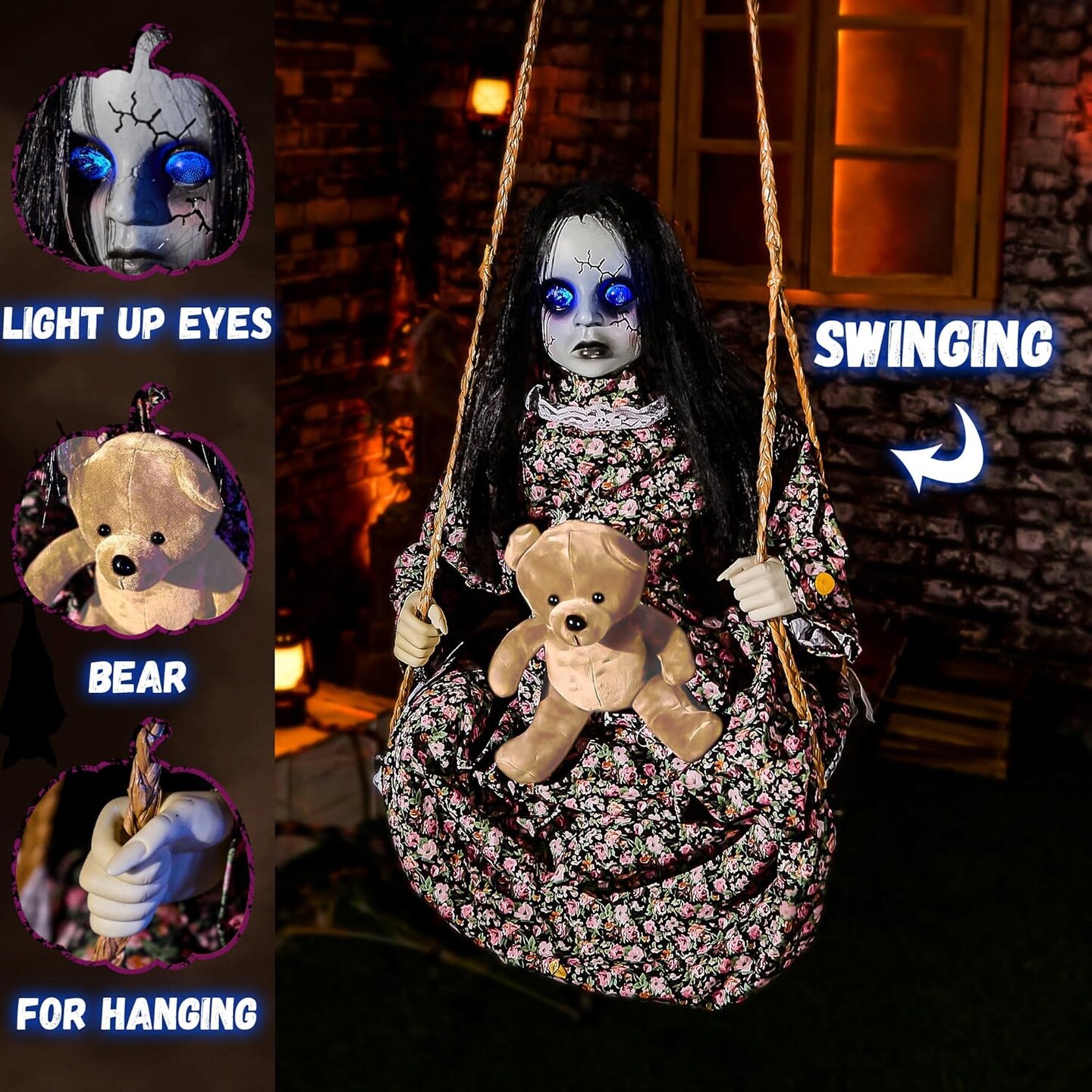 Halloween Animatronics Hanging Swinging Doll