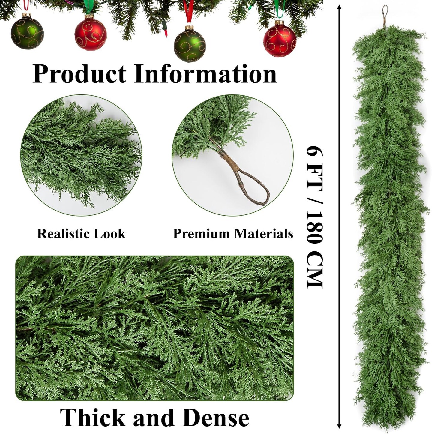 6 Ft Real Touch Christmas Cedar Garland (Green Cypress)
