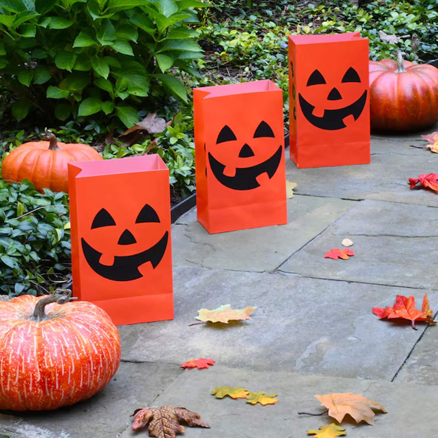 LumaBase 12-Pack Freestanding Jack-O-Lantern Luminarias &#x2013; 0.83 Ft Halloween Pathway Decor