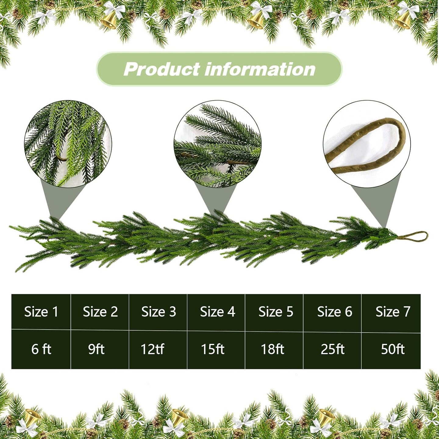 1PC 6FT Artificial Real Touch Winter Pine Garland