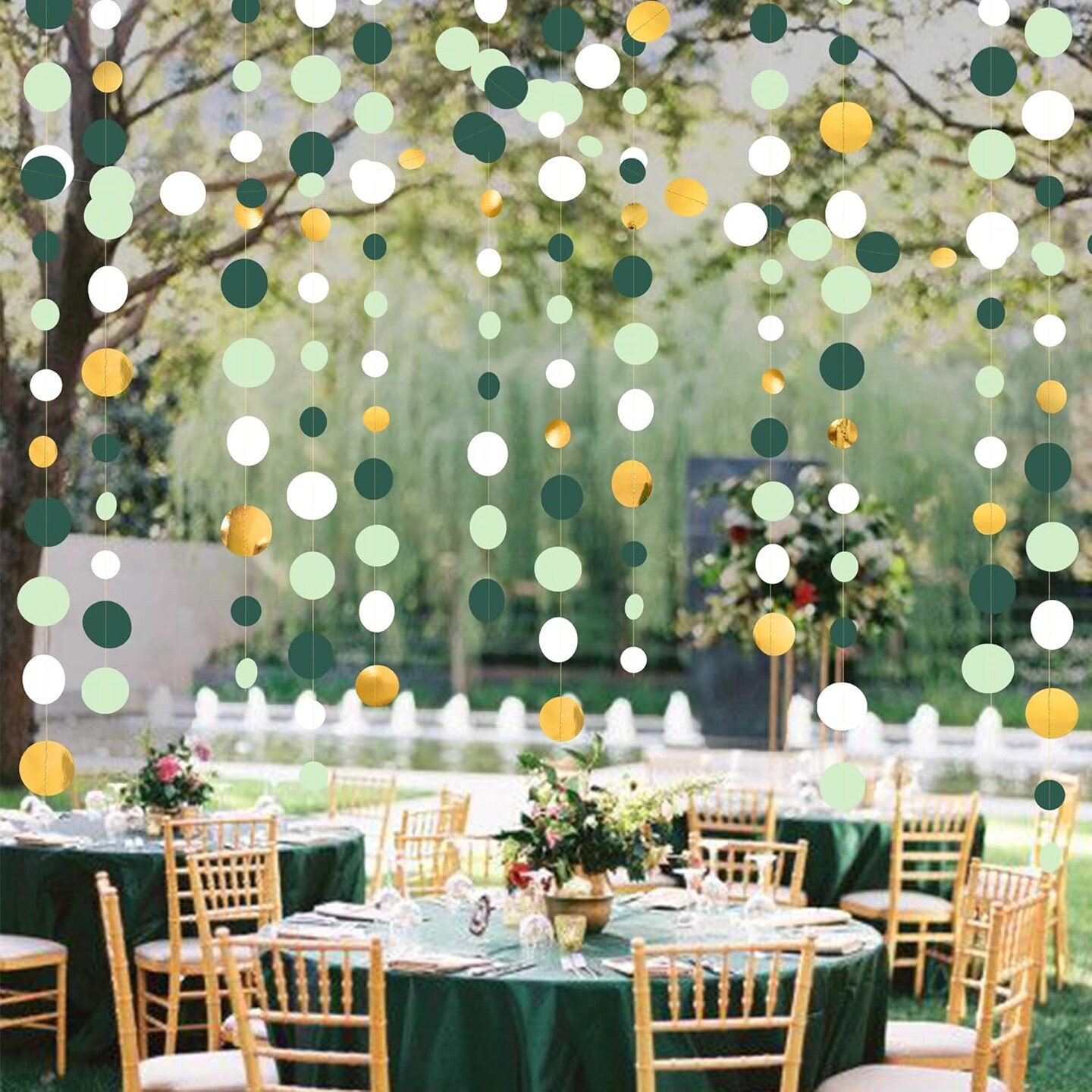 46 Ft Sage Green Gold Party Decorations Polka Dots Garlands Hanging(Sage Green Gold White)