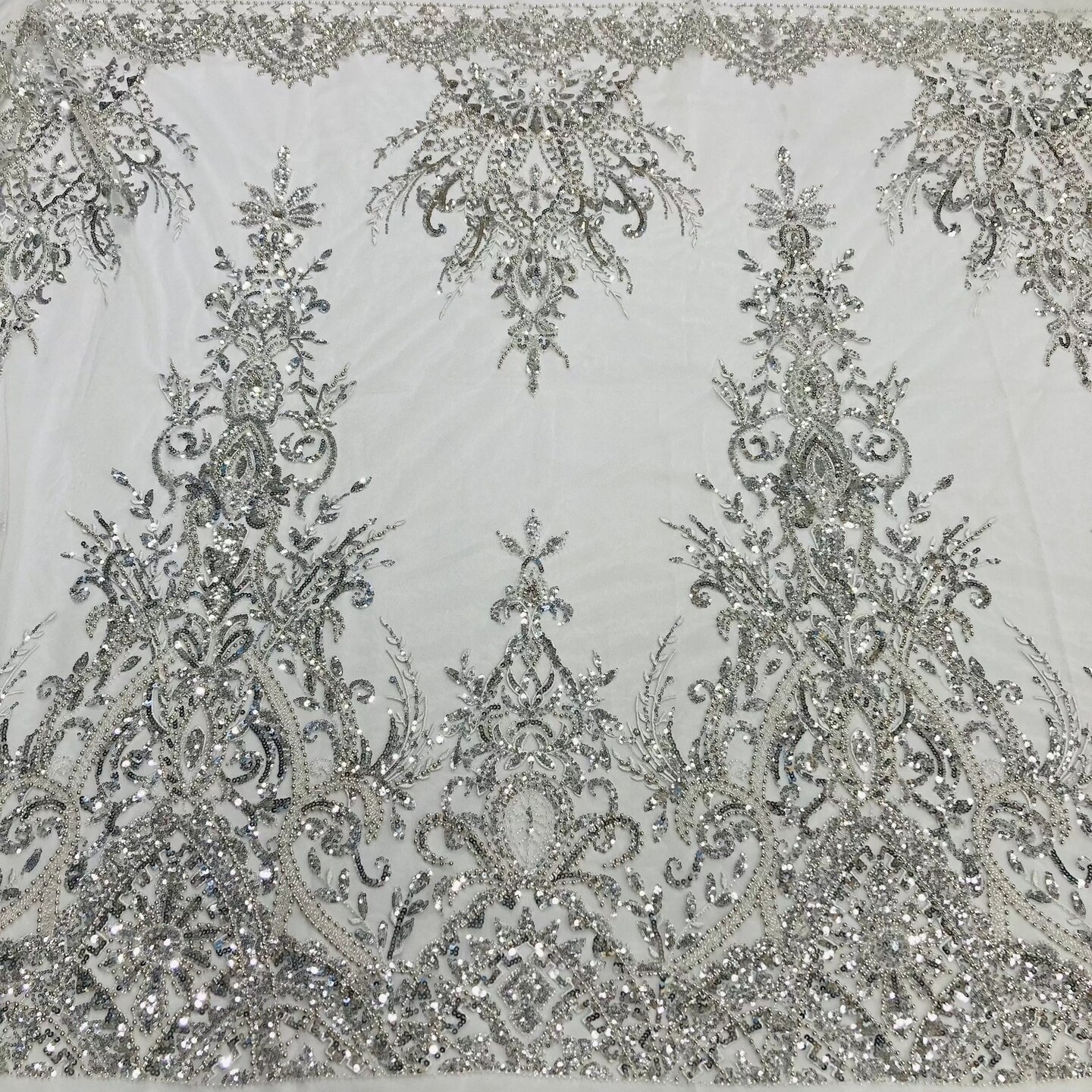1 Yard Luxurious Beaded Lace Fabric Embroidered on Polyester Net Mesh 52&#x22; Wide Elegant Formalwear Material