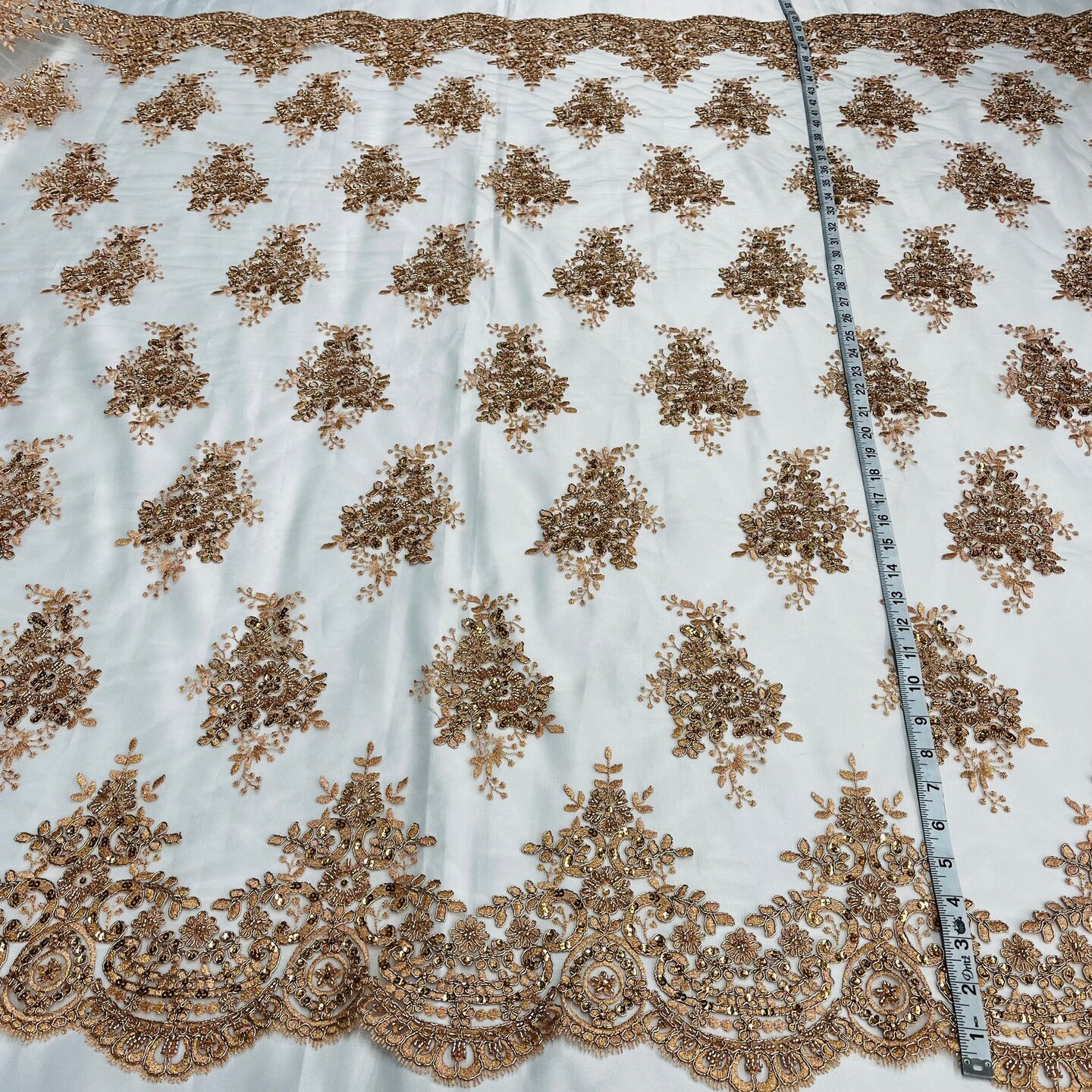 Fancy Lace - 52-inches Wide Metallic Gold-Corded Beaded Embroidered main image 1