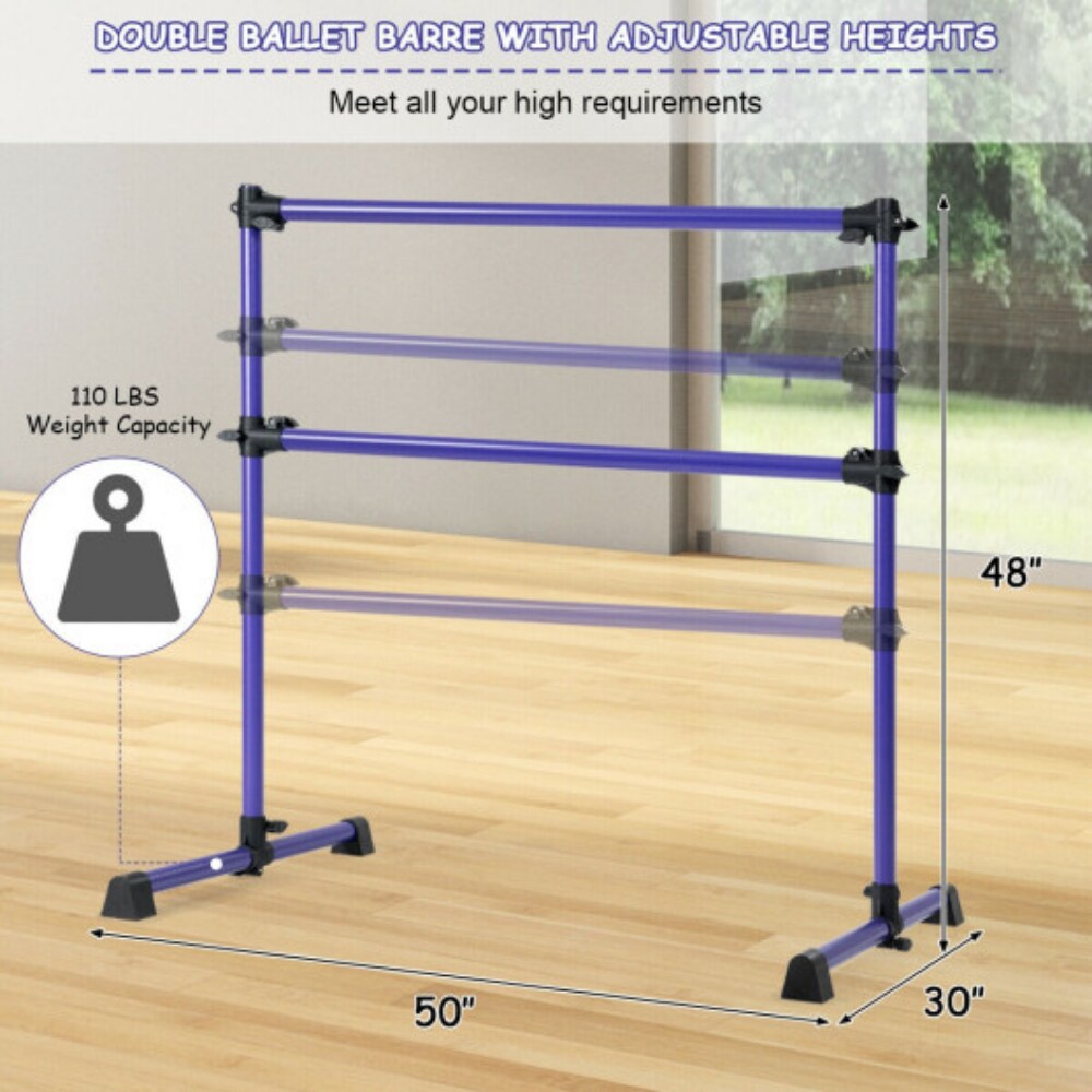 Adjustable Freestanding Ballet Barre with Double Poles and Non-Slip Feet