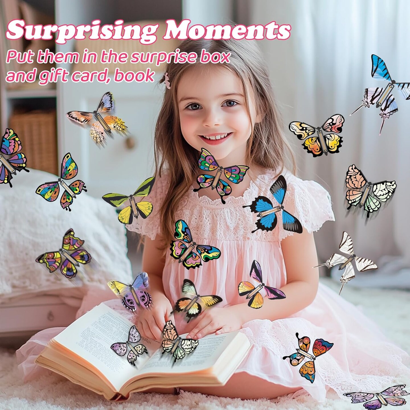 DIY Butterfly Activity Craft Kit for Kids, 16 Paper Butterflies and 13 Color Pens, Make Your Own Rubber Band Wind Up Butterfly Toy, Perfect for Party Games, School Activities, Surprise Cards
