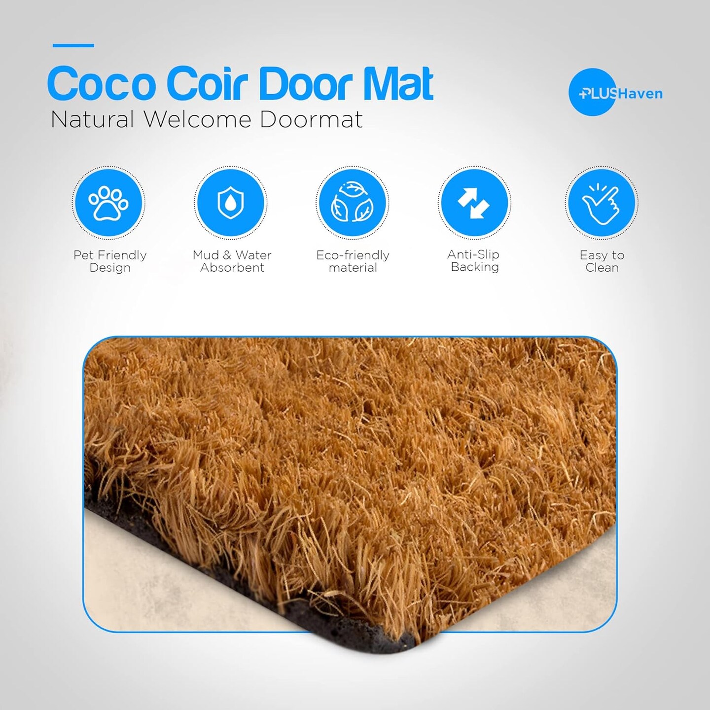 Coco Coir Door Mat with Heavy Duty Backing, Welcome Doormat, 17.5&#x201D;x30&#x201D; Size, Easy to Clean Entry Mat, Beautiful Color and Sizing for Outdoor and Indoor uses, Home D&#xE9;cor
