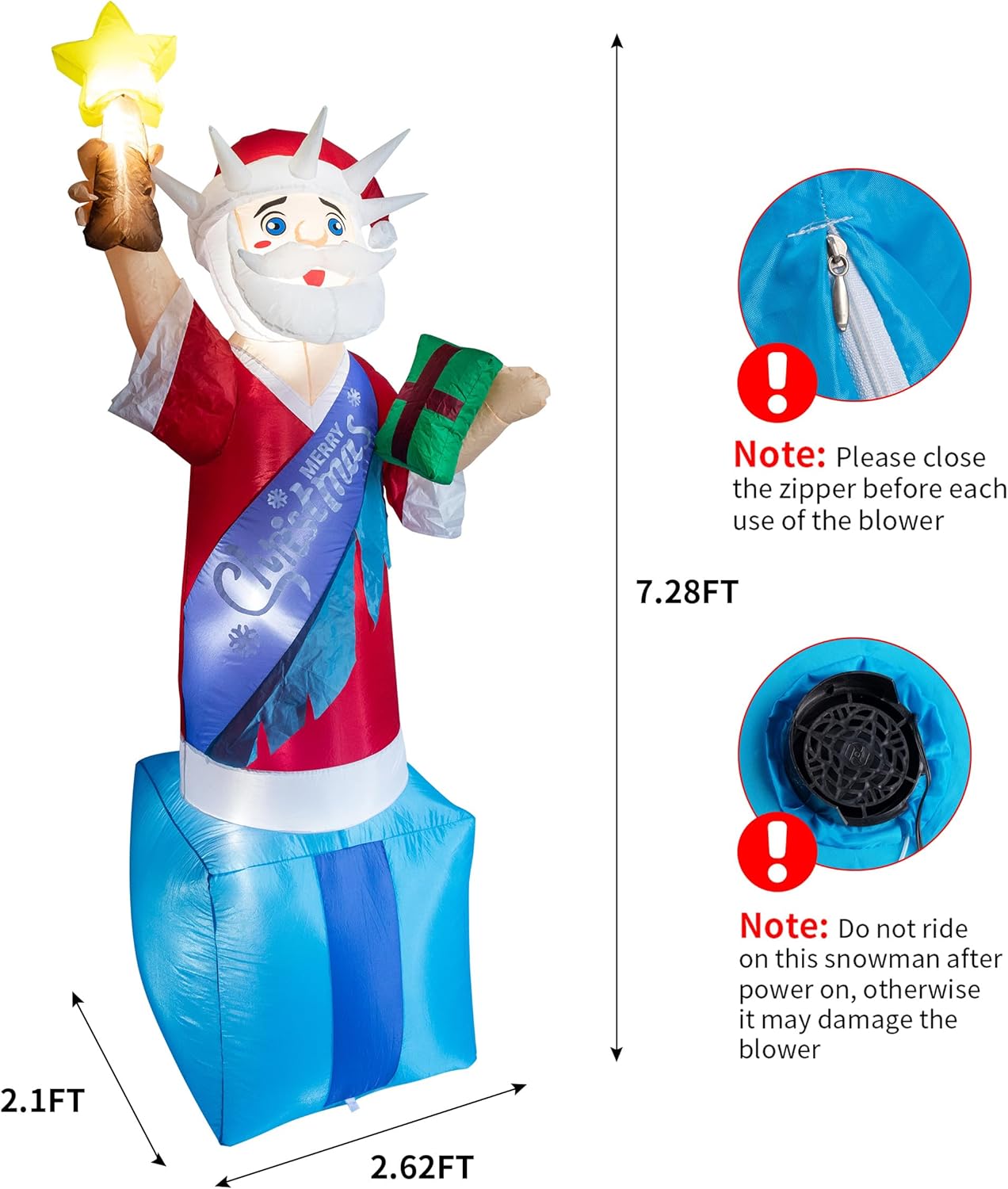 Christmas Inflatable Santa Claus 7.28FT,Statue of Liberty Inflatable,Blow Up Statue of Liberty,Christmas Blow Up Yard Decorations Outdoor Indoor,LED Patriotic Santa Claus Decor,USA Blow Up Inflatable