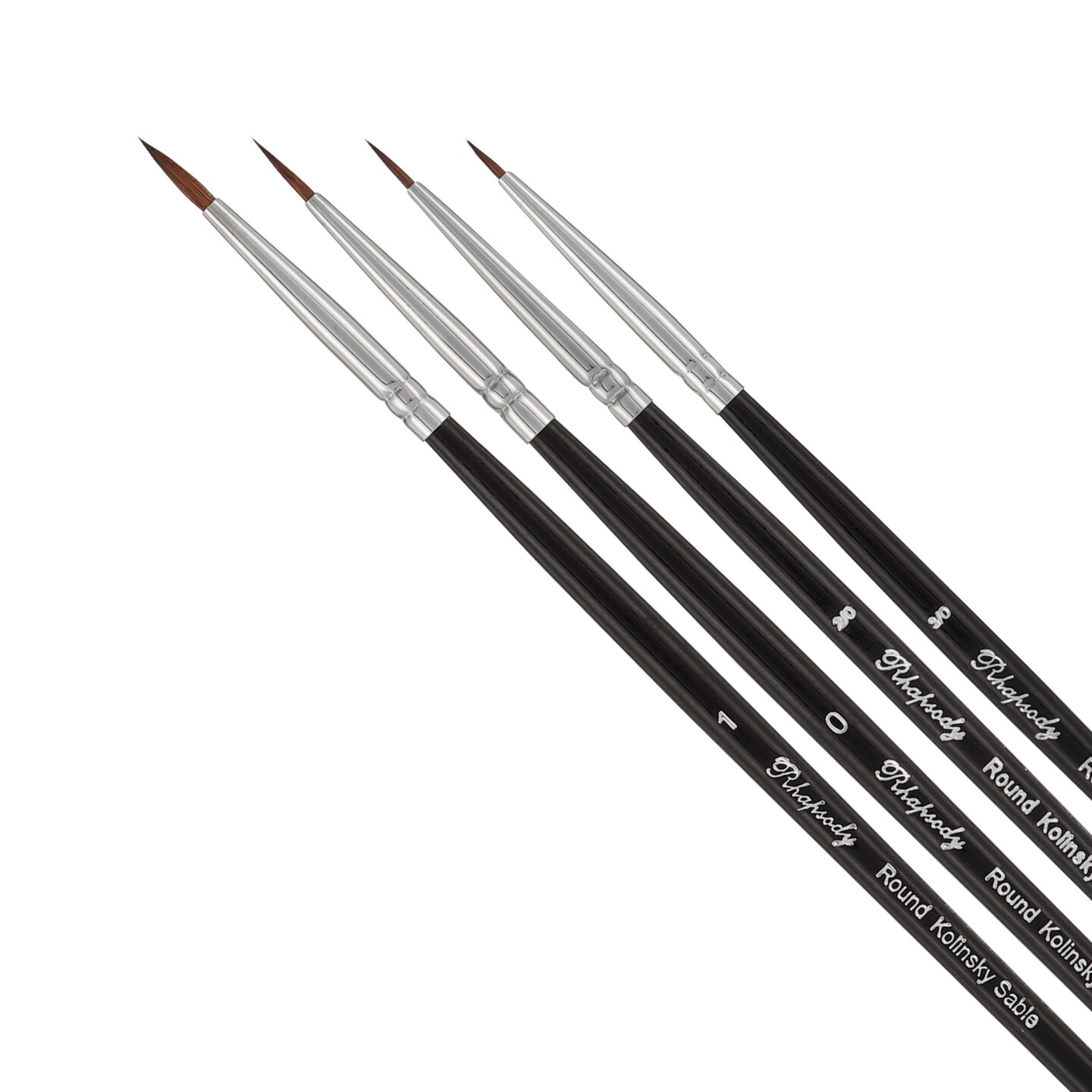 Creative Mark Rhapsody Kolinsky Sable Brushes for Professional Watercolorists- Round Precision Set of 4 Excellent Spring, Full Belly, Split-Proof Points, Chrome Ferrules, Short Handle, English Sizing
