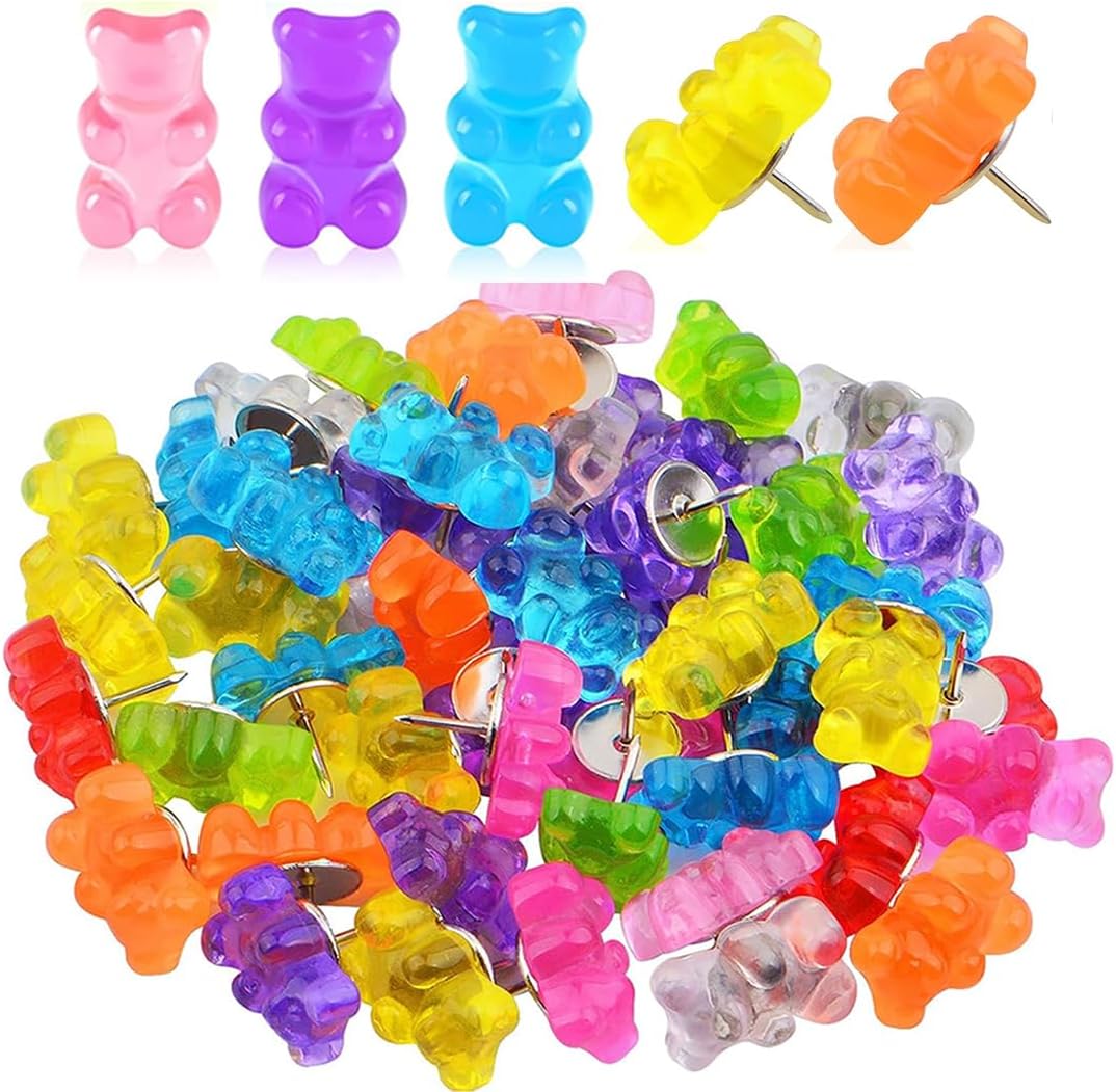 25 pcs colorful translucent gummy bear push pins cute resin thumbtacks for cork boards and bulletin boards