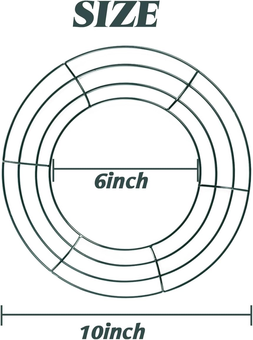 6PCS 10&#x201D; Wire Wreath Frame Round Metal Wreath Form for Crafts &#x26; Floral Decorations on Weddings Christmas Home Party Celebrations, Dark Green