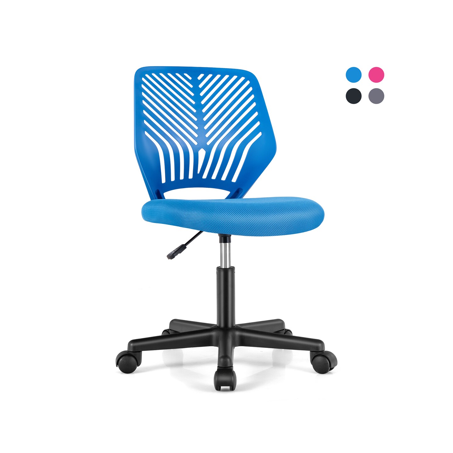 Height-Adjustable Office Desk Chair with Universal Casters and Ergonomic Curved Backrest