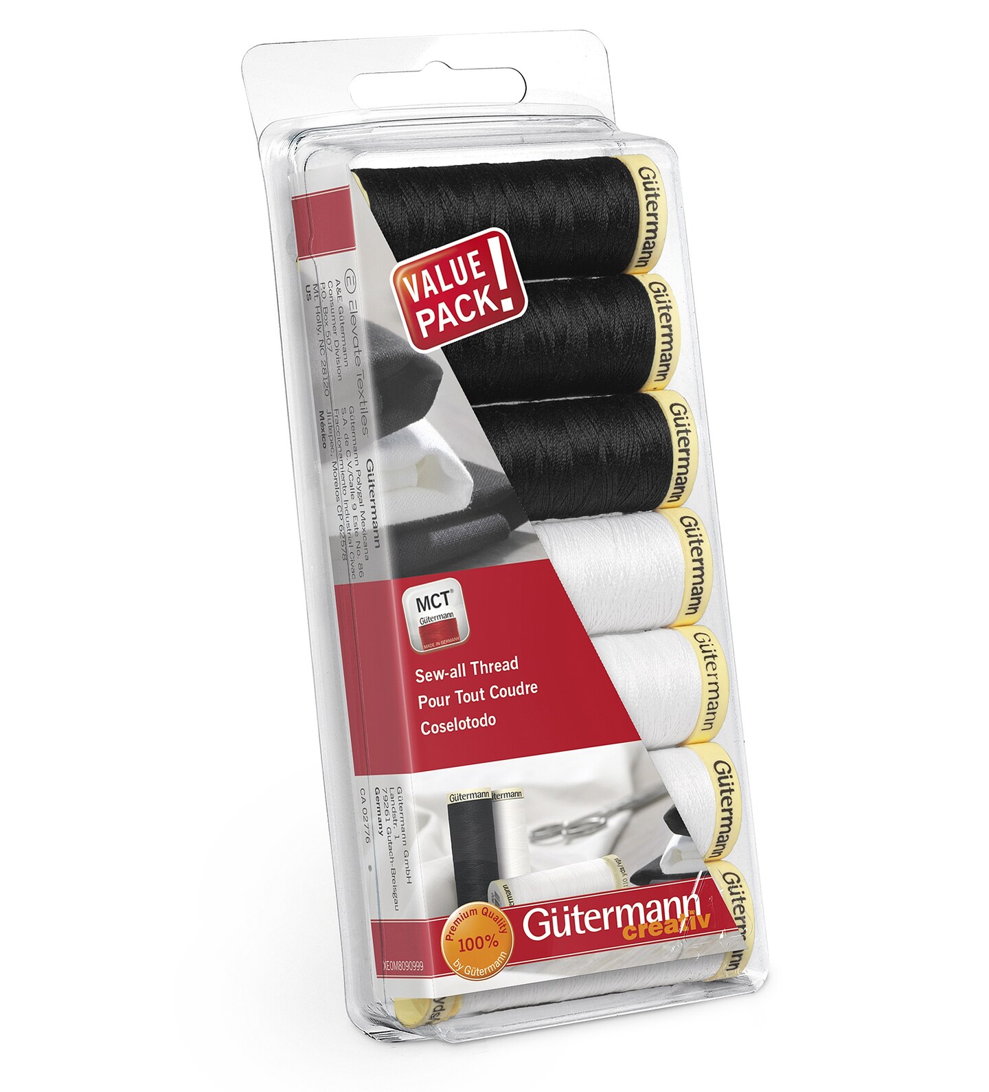 Gutermann Sew-All Polyester Thread Set - 7 Spools-Black & White