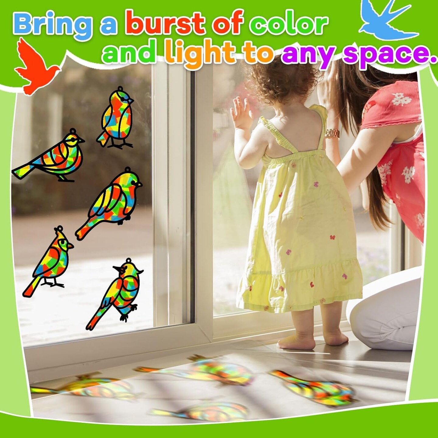 2 Sets Spring Bird Suncatchers Activity Craft Kit DIY Birds Window Stained Glass Effect Paper