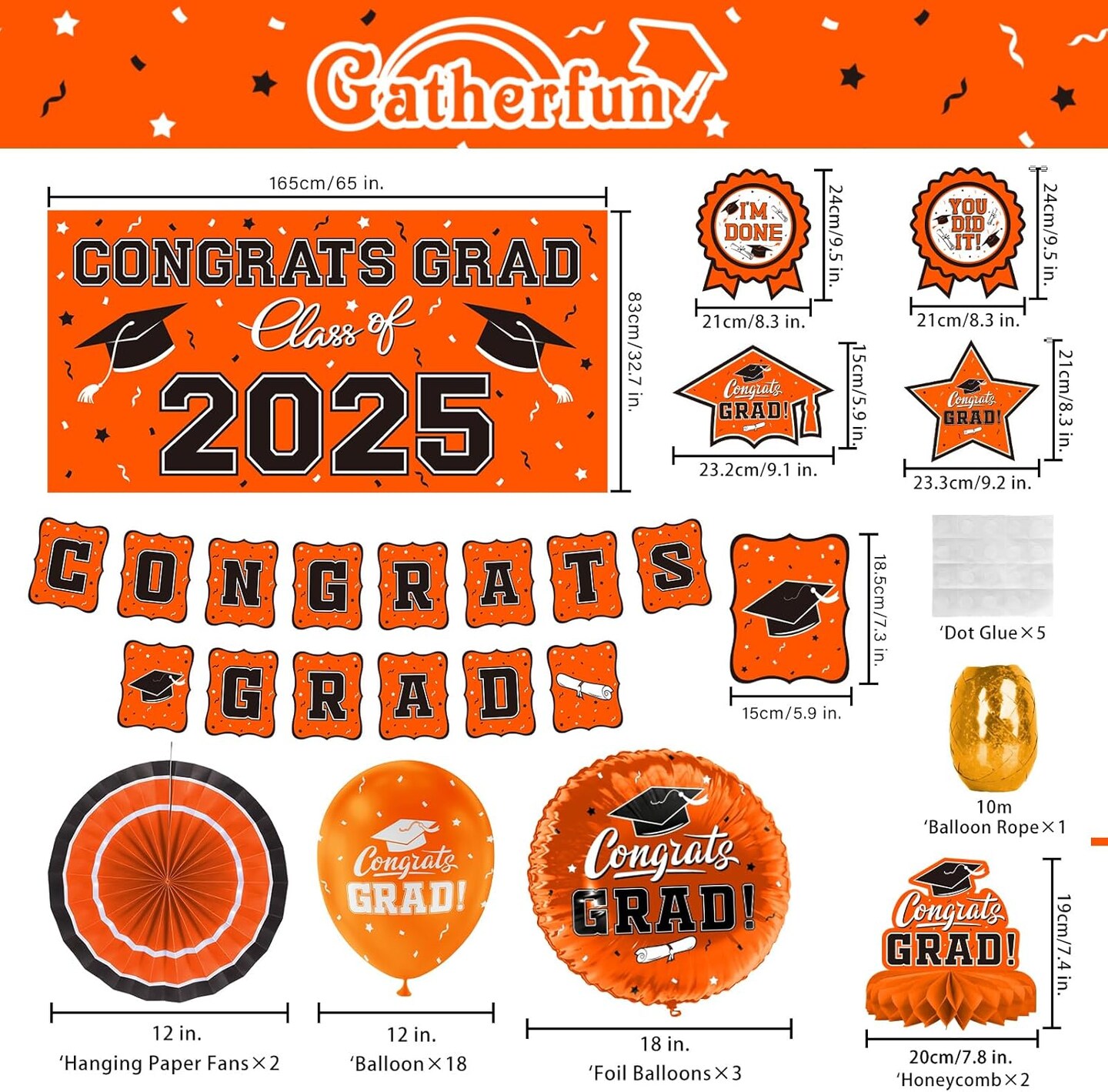 Orange Themed 2025 Graduation Decorations Set - Congrats Grad Banner, Class of 2025 Backdrop, Balloons & Streamers Kit - Complete Party Supplies for High School & College Celebrations