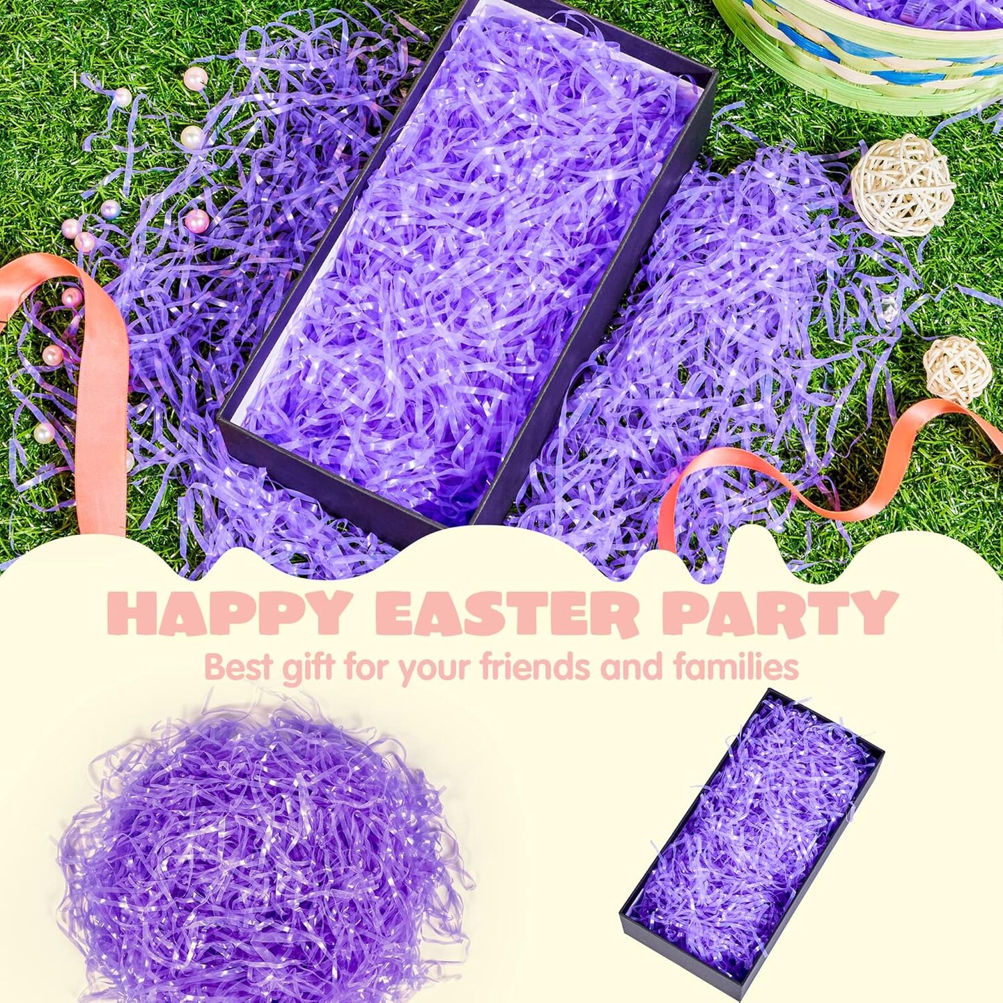 12 Oz Easter Plastic Grass in 6 Colors Shred Packaging Filler for Basket Filling