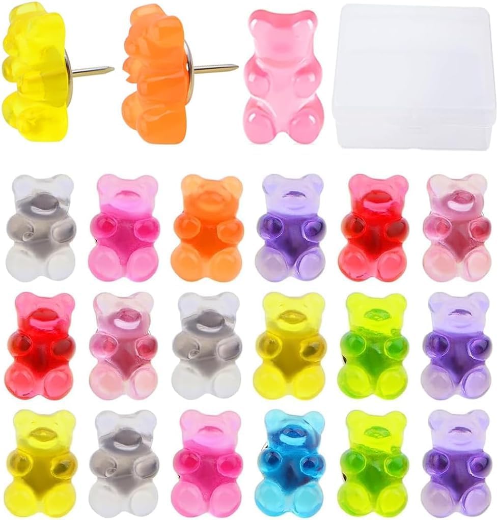 25pcs Decorative Push Pins Thumb Tack Bears Push Pins for Cork Board Bears Push Pins Translucent Thumb Tacks Colored Push Pins for Home Office Corkboard Bulletin Board Hanging Posters.
